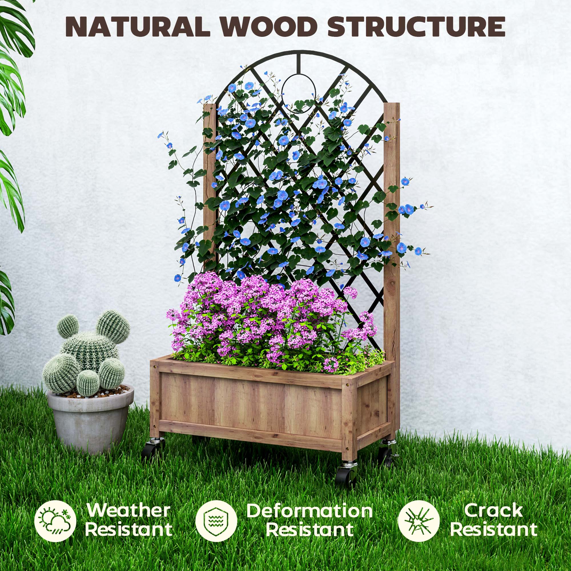 Outsunny Wooden Raised Bed, Outdoor Planter Box w/ Metal Trellis - Image 7