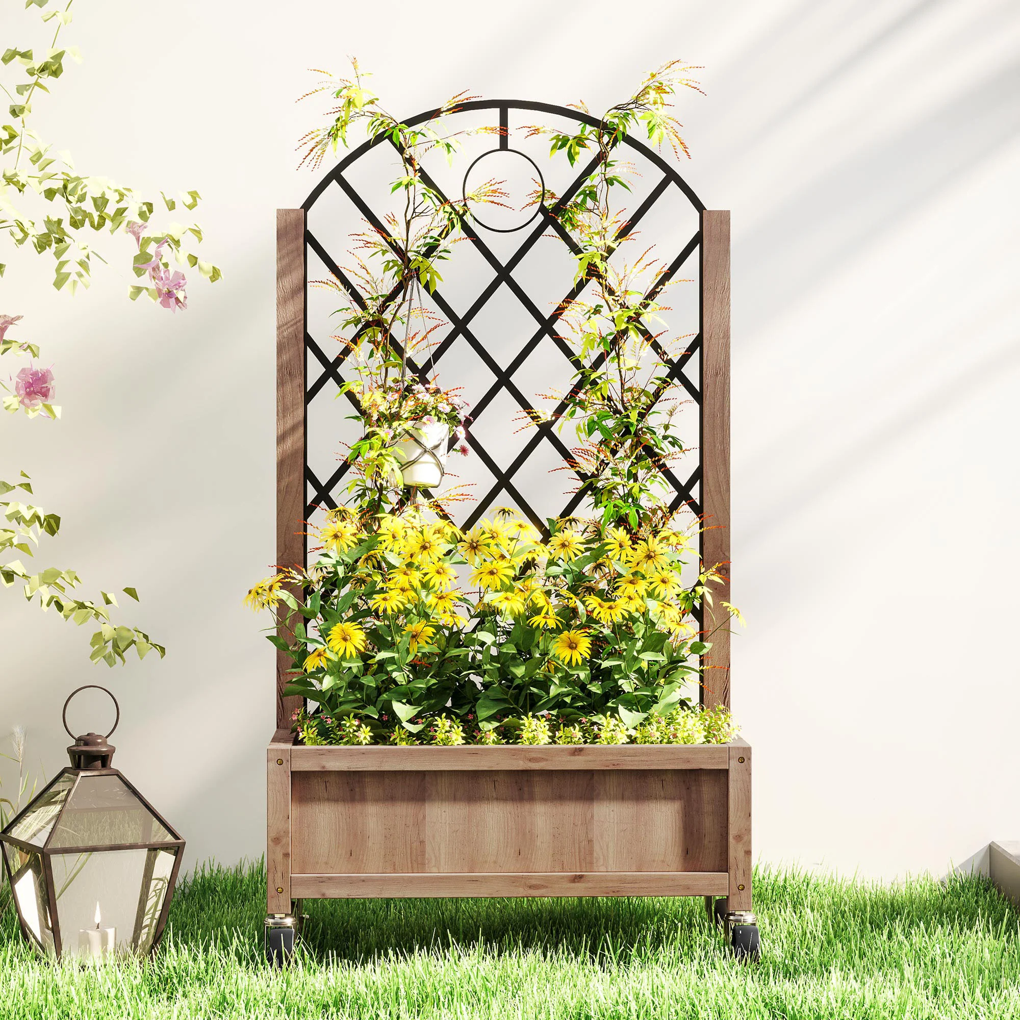 Outsunny Wooden Raised Bed, Outdoor Planter Box w/ Metal Trellis - Image 8