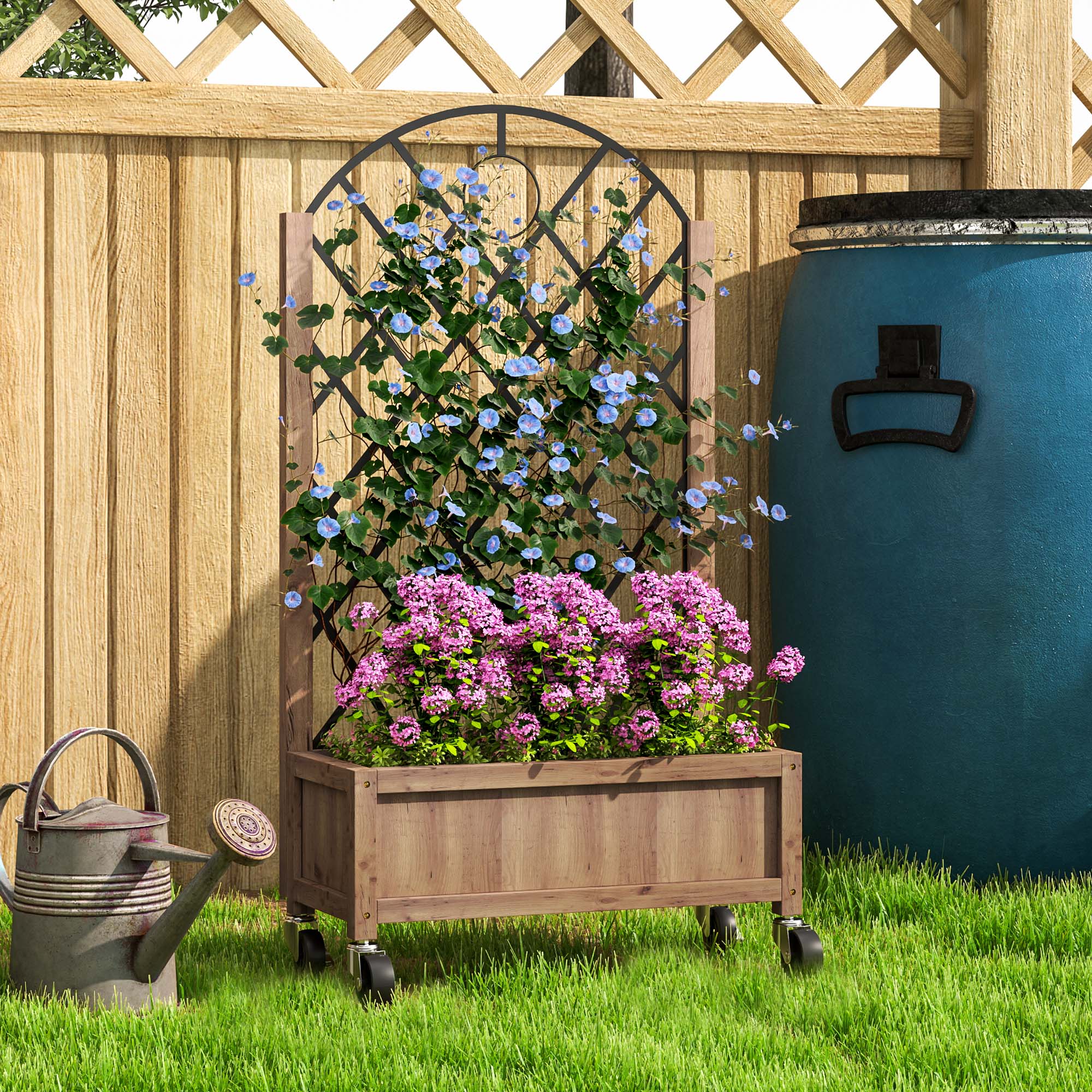 Outsunny Wooden Raised Bed, Outdoor Planter Box w/ Metal Trellis - Image 9