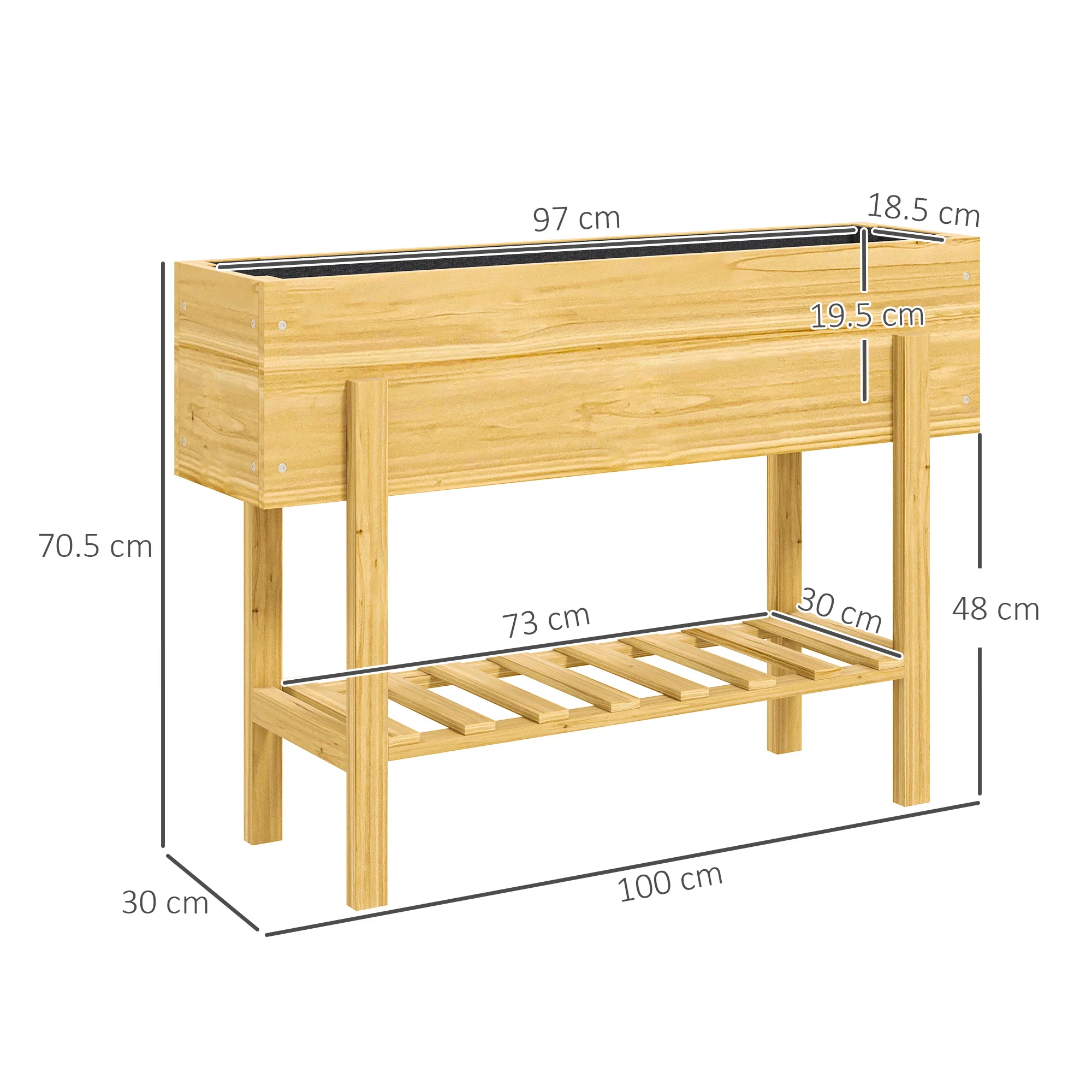 Outsunny Wooden Raised Bed w/ Bed Liner, Storage Shelf - Image 14