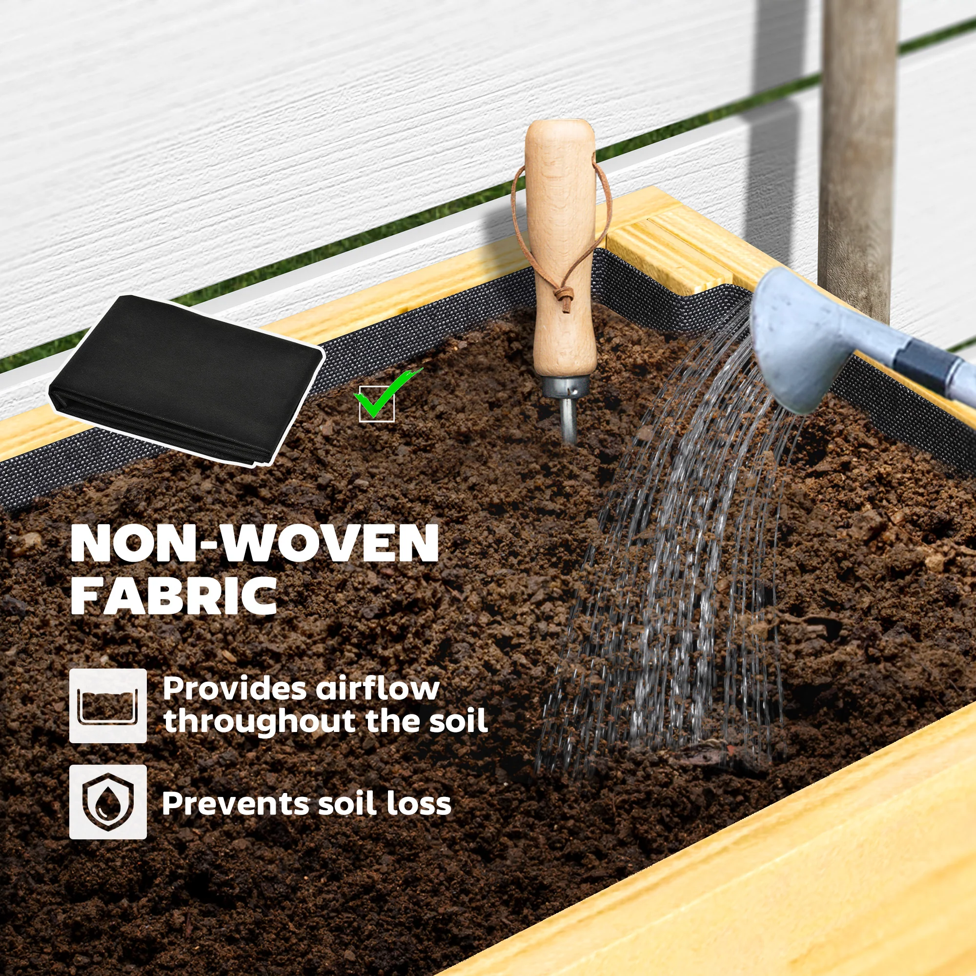 Outsunny Wooden Raised Bed w/ Bed Liner, Storage Shelf - Image 15