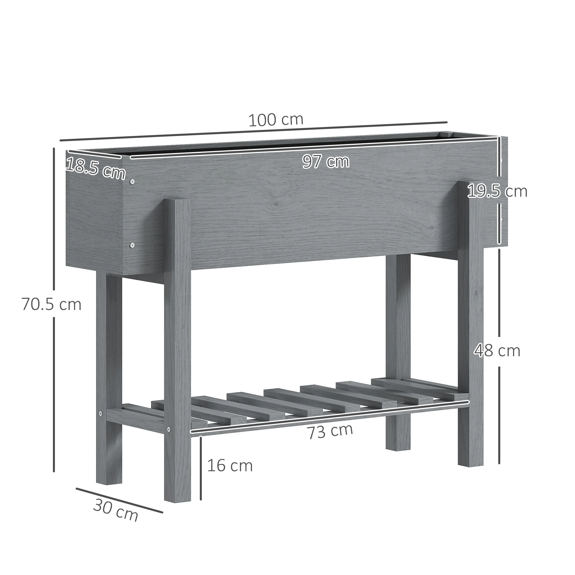 Outsunny Wooden Raised Bed w/ Bed Liner, Storage Shelf - Image 5