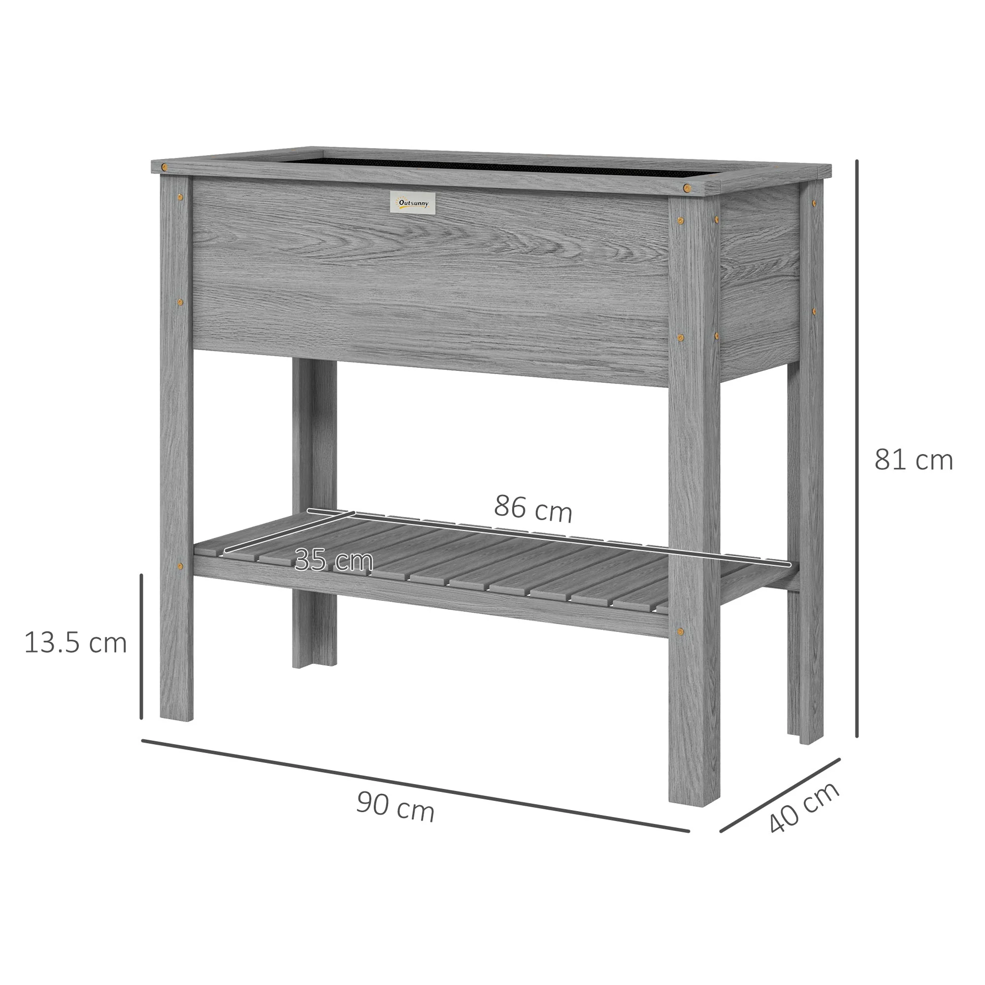 Outsunny Wooden Raised Garden Bed, Elevated Planter Box with Storage Shelf - Image 3