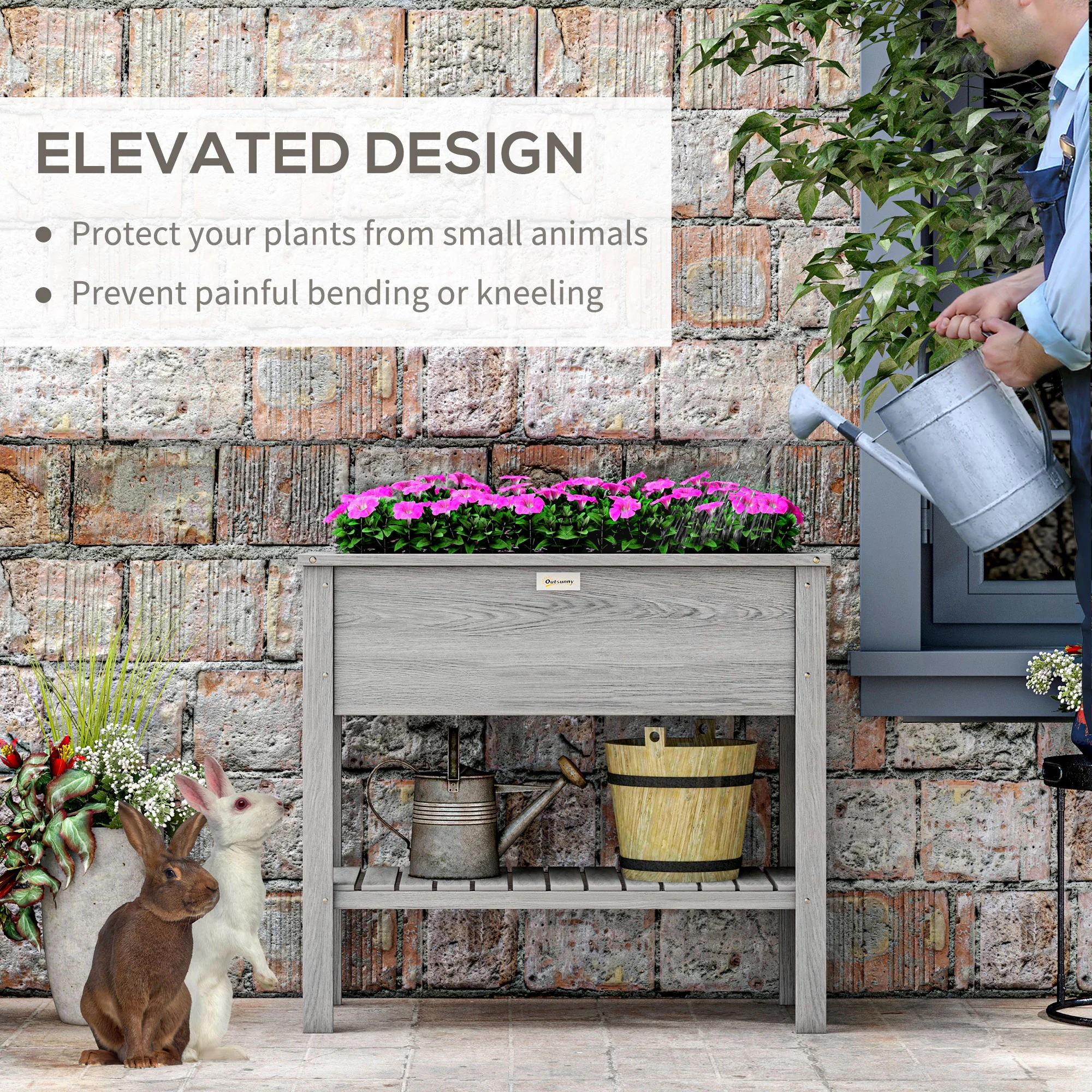 Outsunny Wooden Raised Garden Bed, Elevated Planter Box with Storage Shelf - Image 4