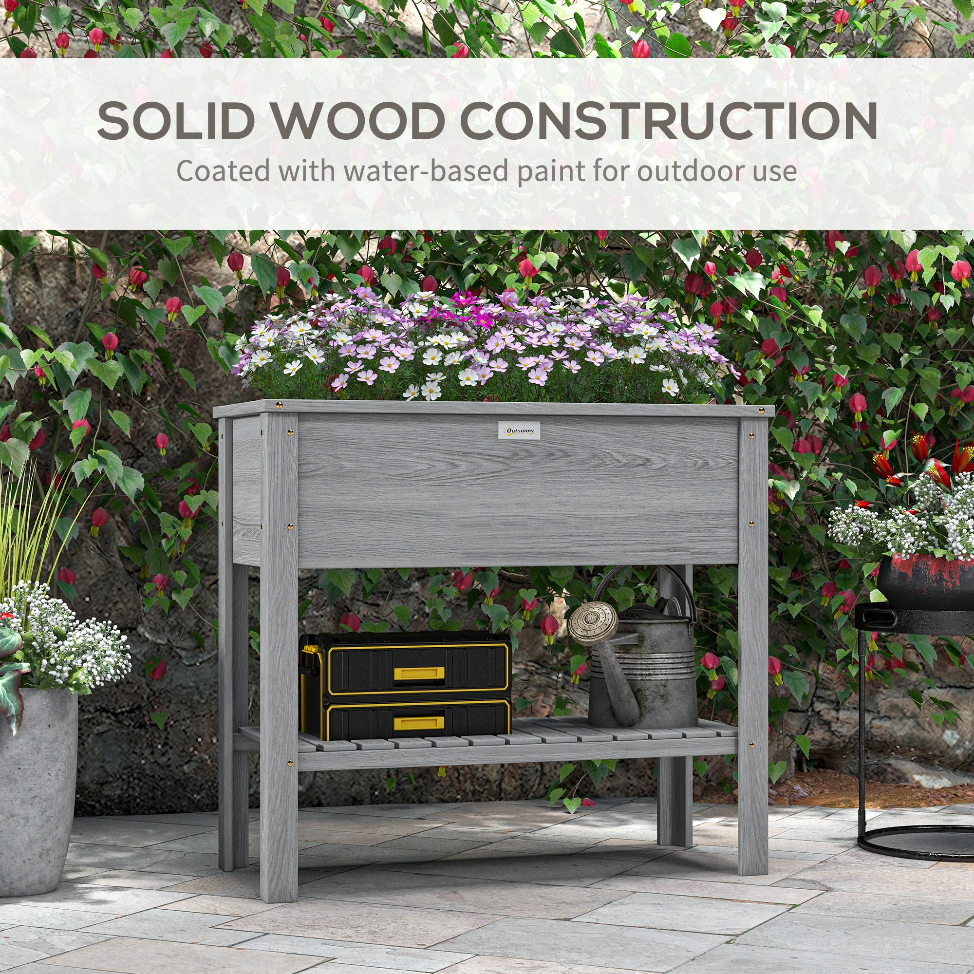 Outsunny Wooden Raised Garden Bed, Elevated Planter Box with Storage Shelf - Image 6