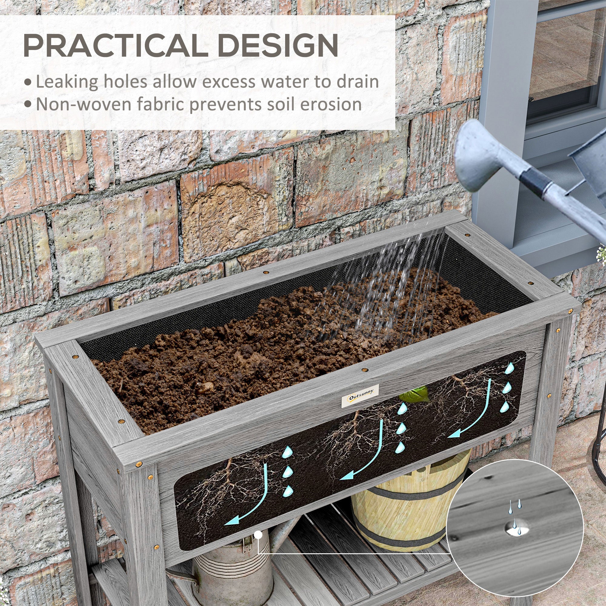 Outsunny Wooden Raised Garden Bed, Elevated Planter Box with Storage Shelf - Image 7