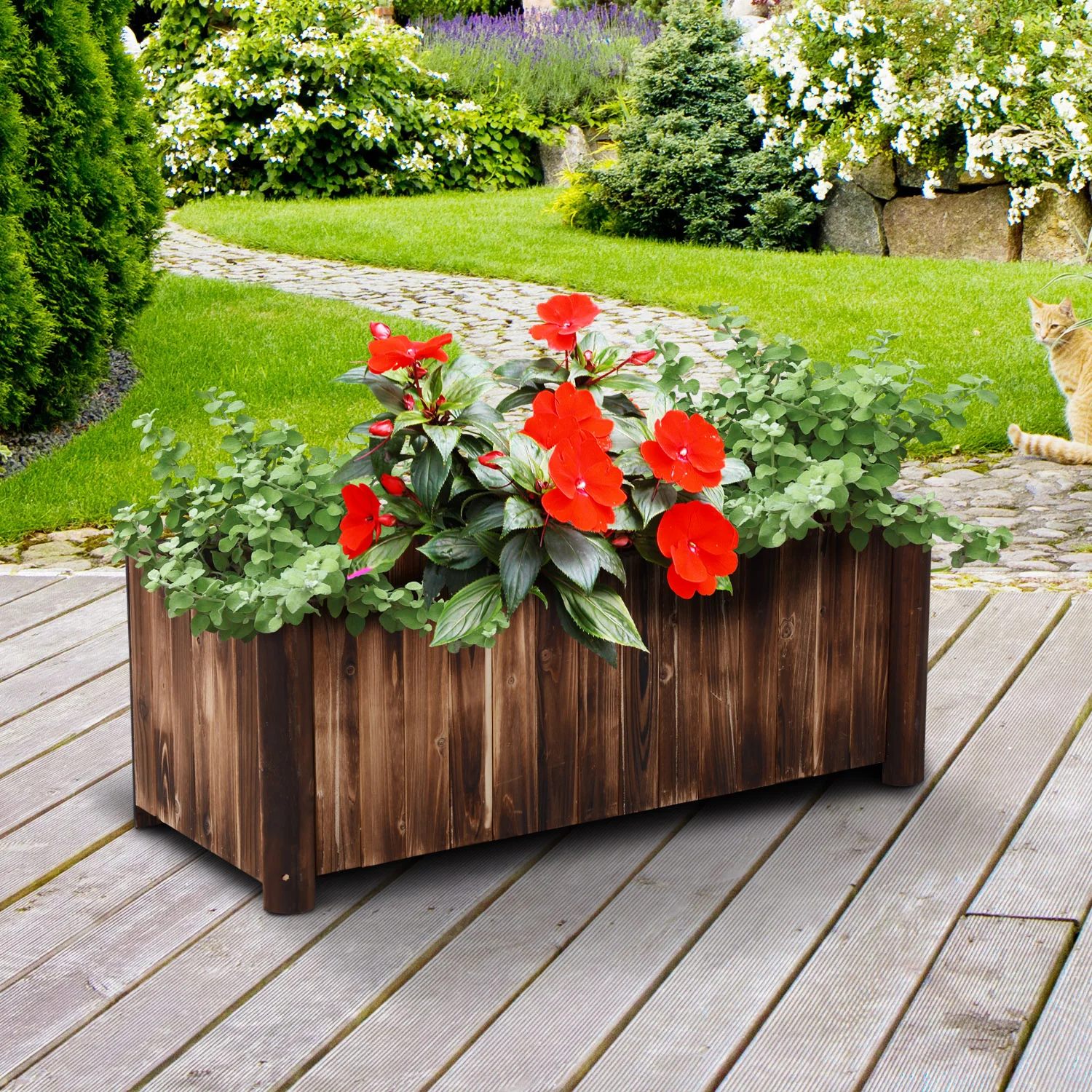 Outsunny Wooden Raised Garden Bed with Drainage Gaps - Image 2