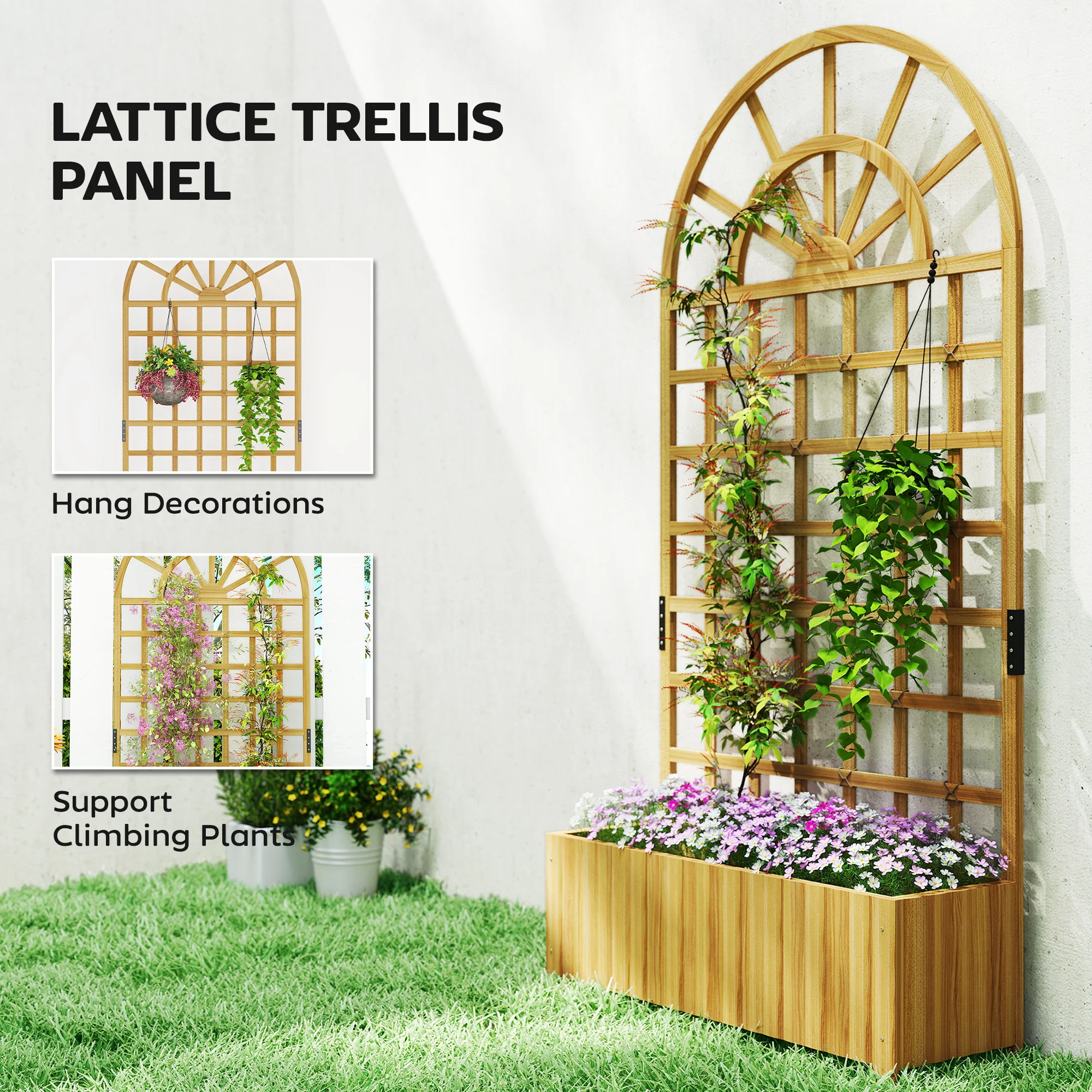 Outsunny Wooden Raised Planter with Lattice Trellis for Climbing Plants - Image 4
