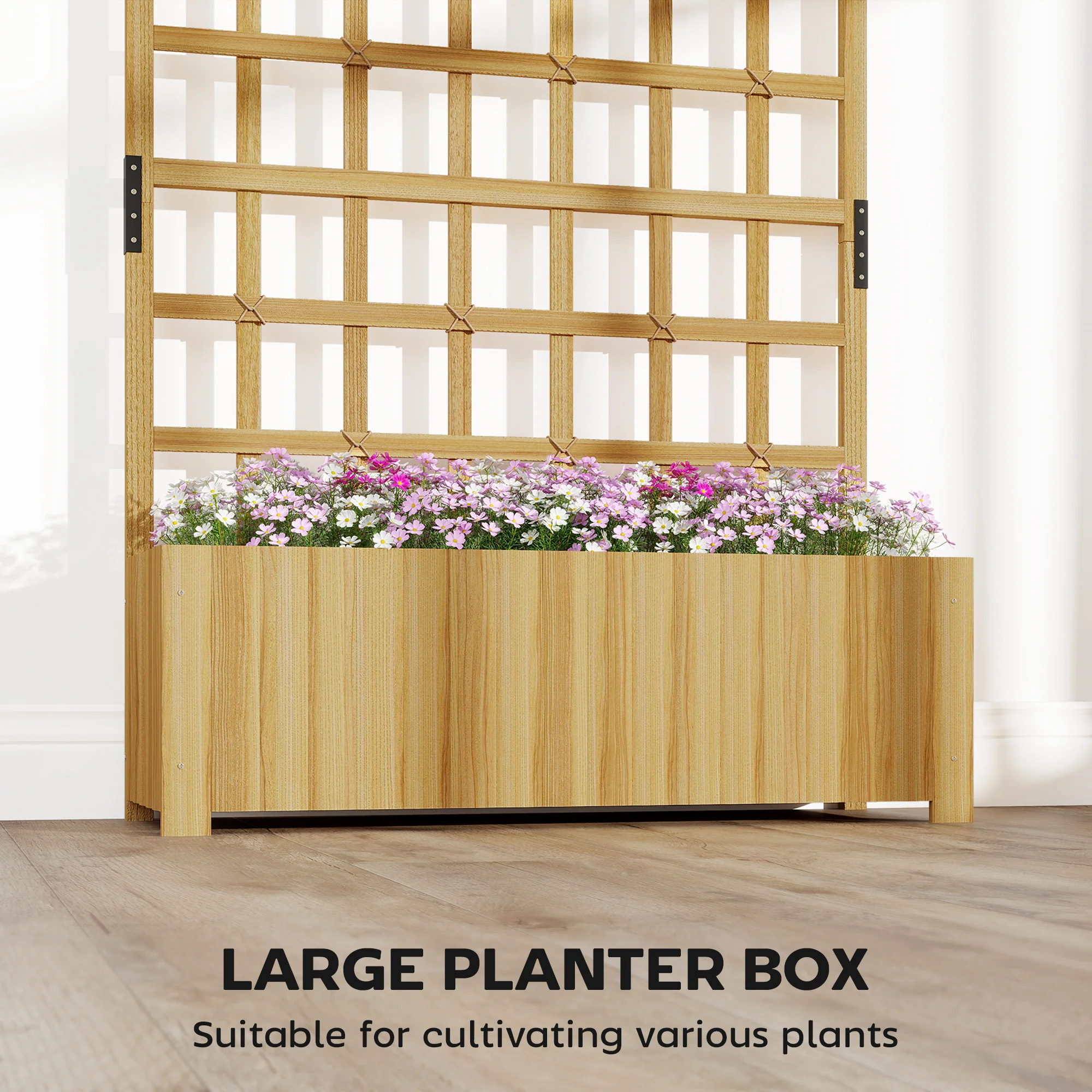 Outsunny Wooden Raised Planter with Lattice Trellis for Climbing Plants - Image 5