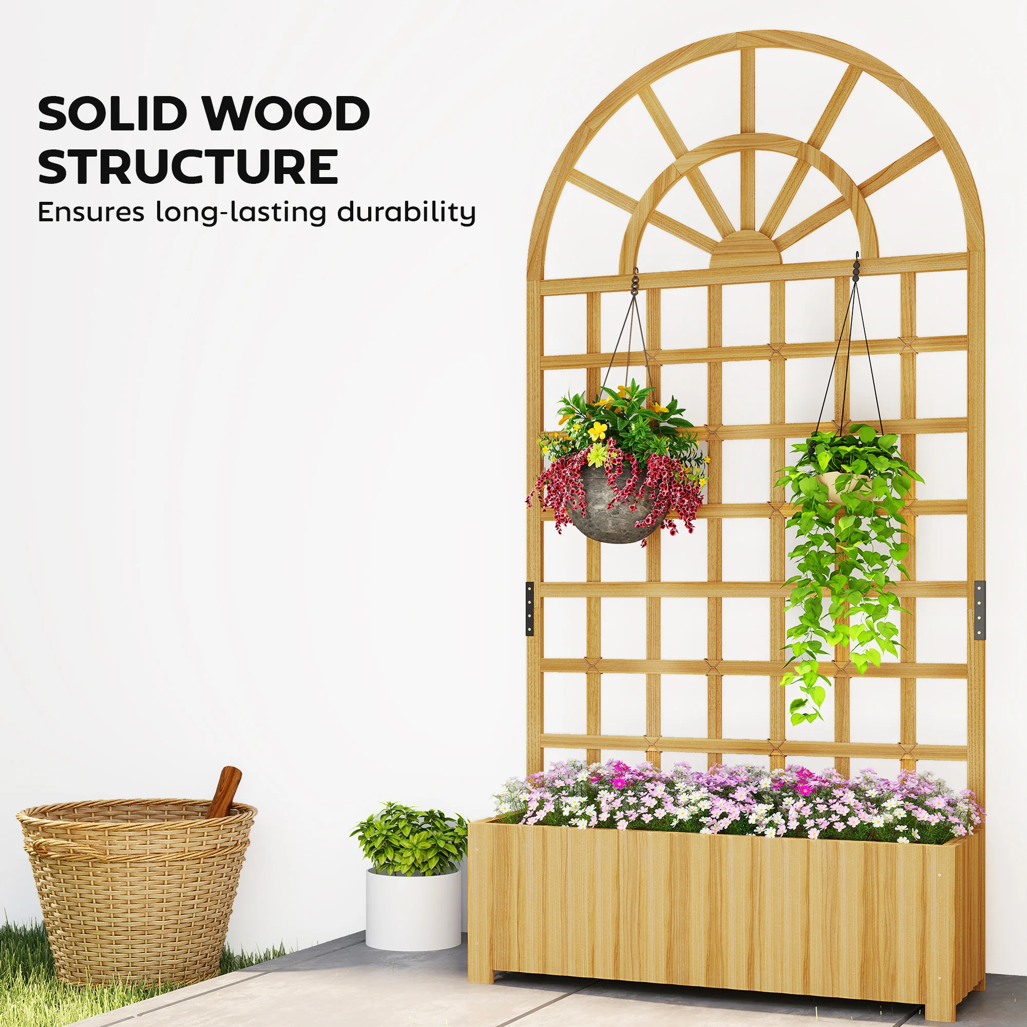 Outsunny Wooden Raised Planter with Lattice Trellis for Climbing Plants - Image 7