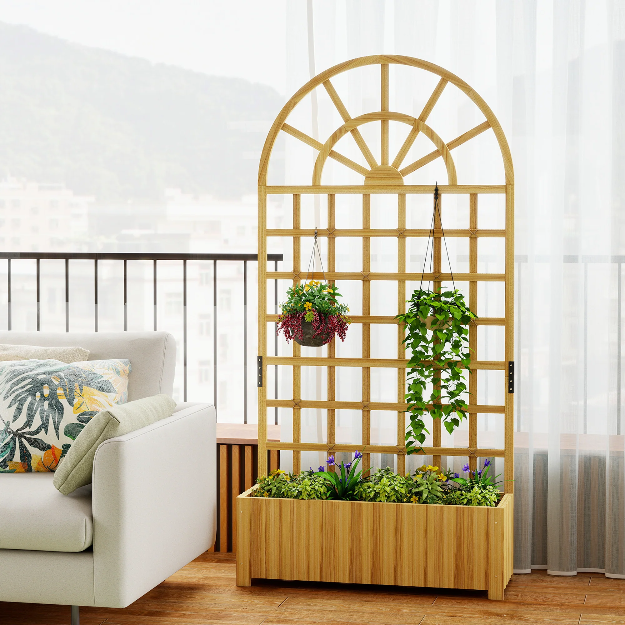 Outsunny Wooden Raised Planter with Lattice Trellis for Climbing Plants - Image 8
