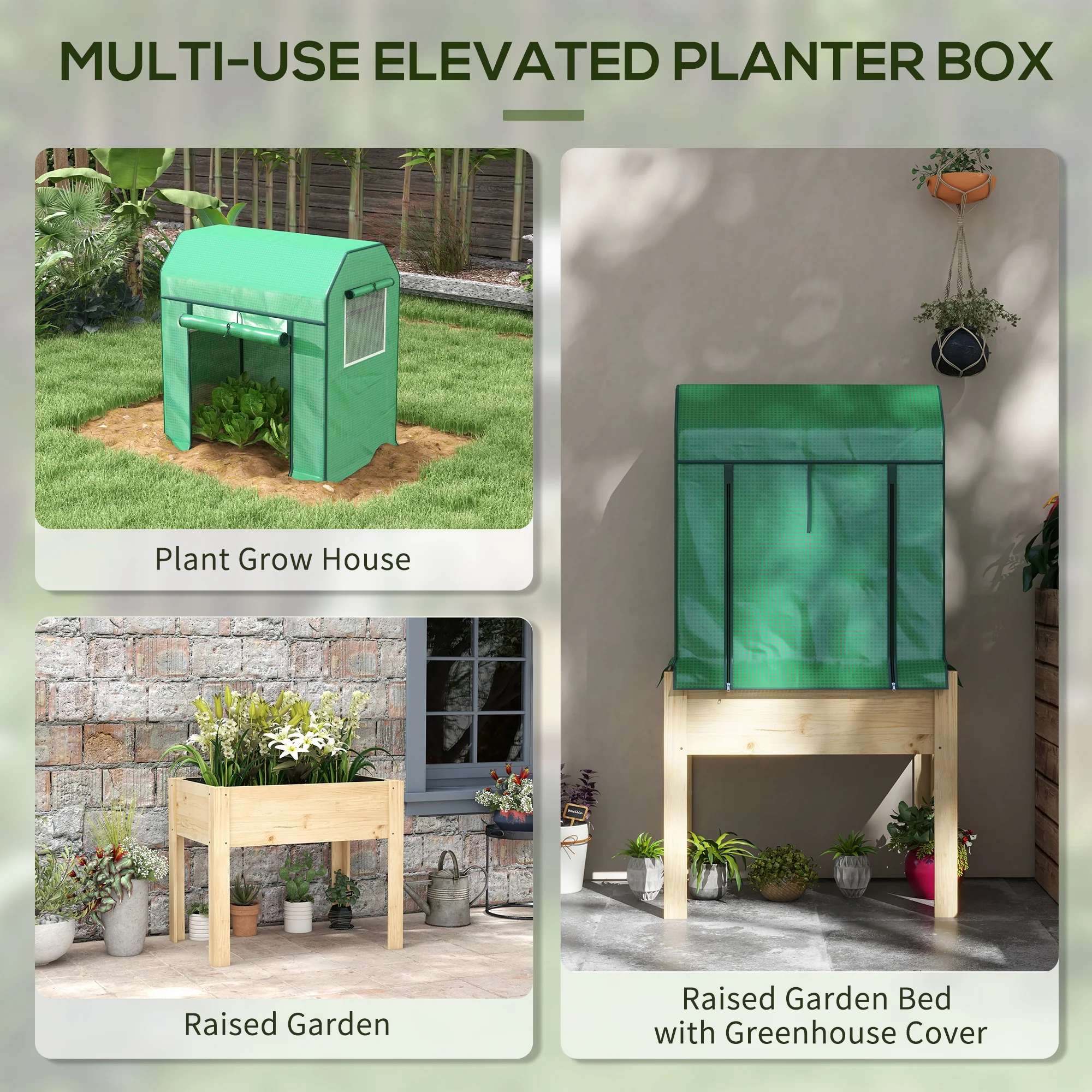 Outsunny Wooden Raised Planter with PE Greenhouse Cover and Bed Liner - Image 6