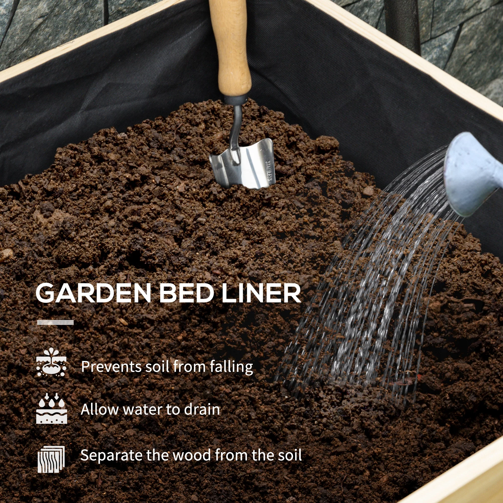Outsunny Wooden Raised Planter with PE Greenhouse Cover and Bed Liner - Image 4