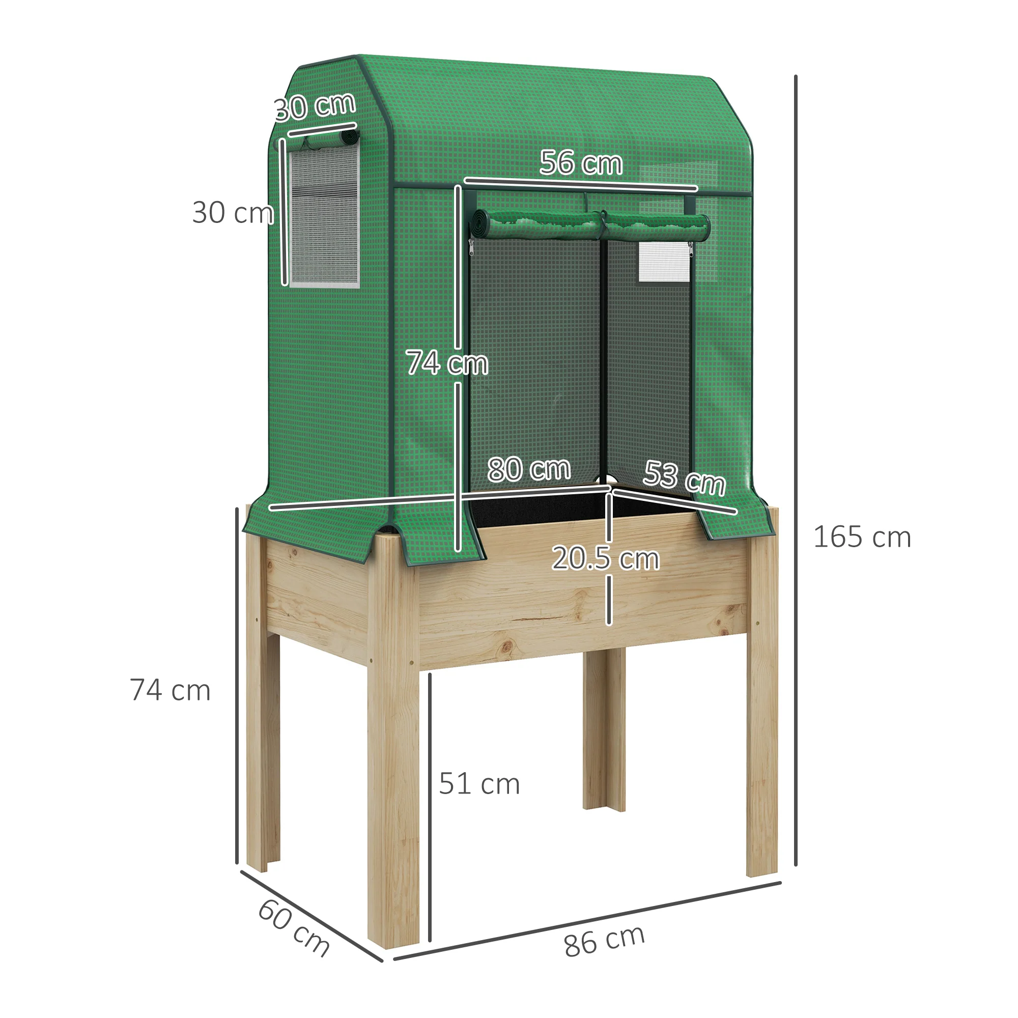 Outsunny Wooden Raised Planter with PE Greenhouse Cover and Bed Liner - Image 5