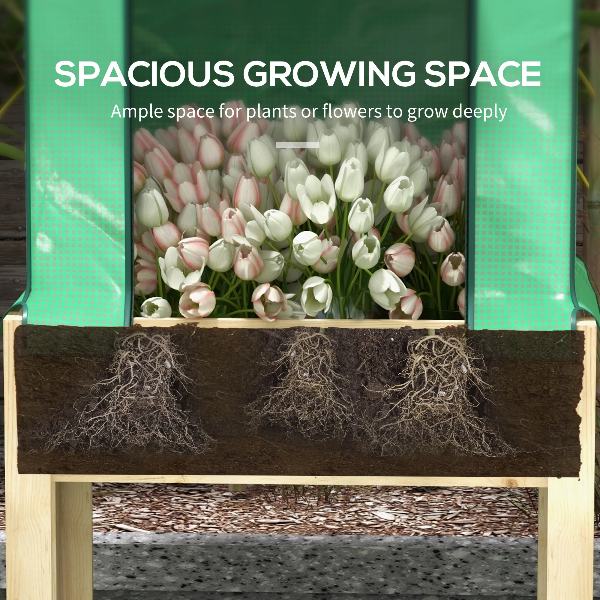 Outsunny Wooden Raised Planter with PE Greenhouse Cover and Bed Liner - Image 7