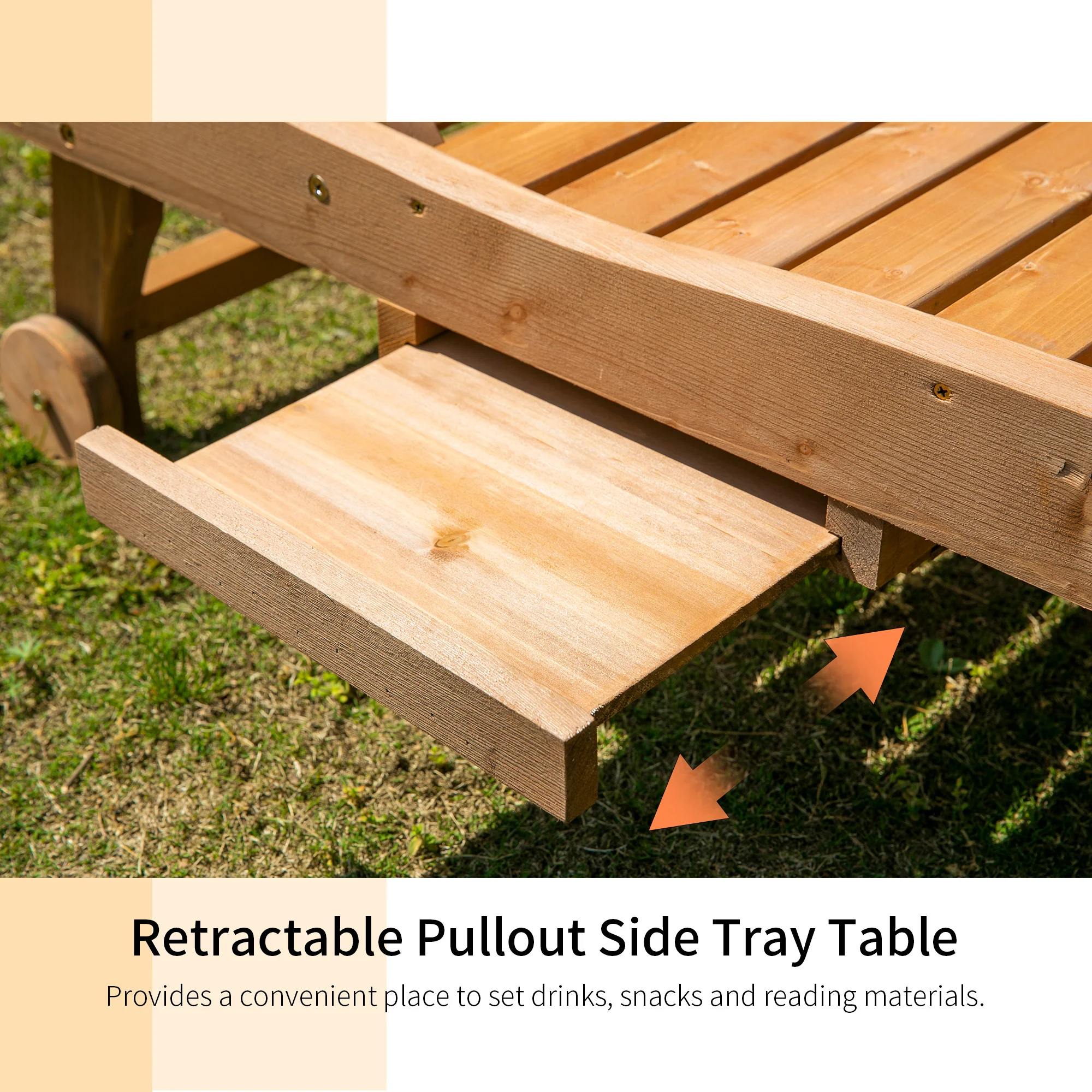 Outsunny Wooden Sun Lounger Outdoor Patio Sun Bed Adjustable w/ Pull-out Table - Image 3