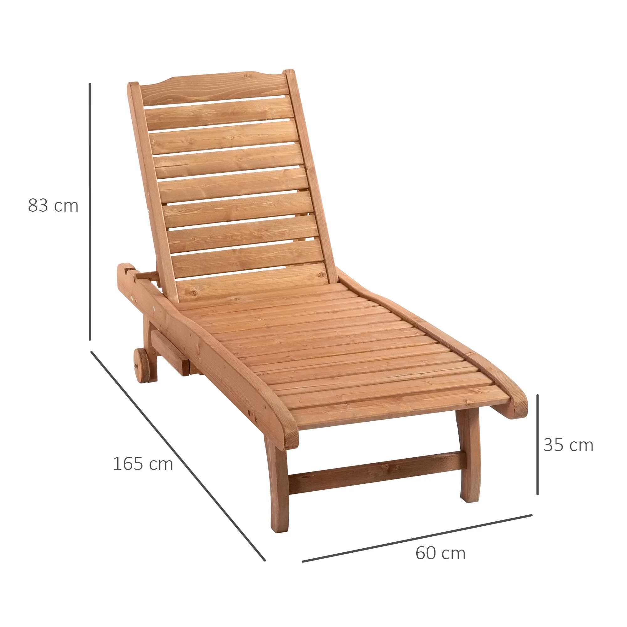Outsunny Wooden Sun Lounger Outdoor Patio Sun Bed Adjustable w/ Pull-out Table - Image 4