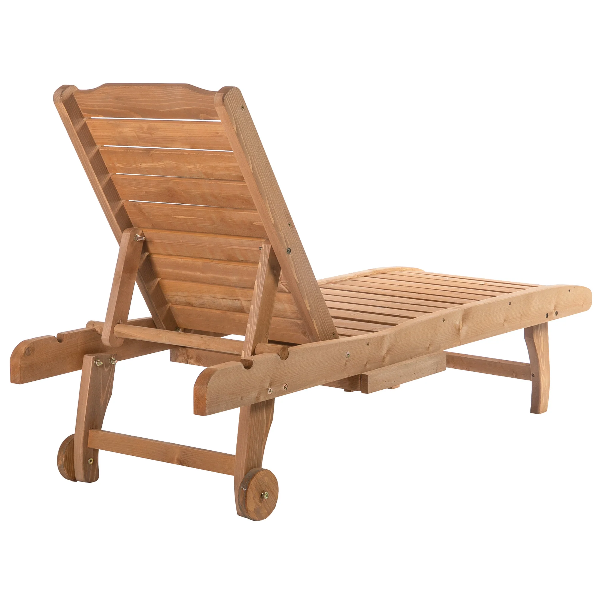 Outsunny Wooden Sun Lounger Outdoor Patio Sun Bed Adjustable w/ Pull-out Table - Image 7