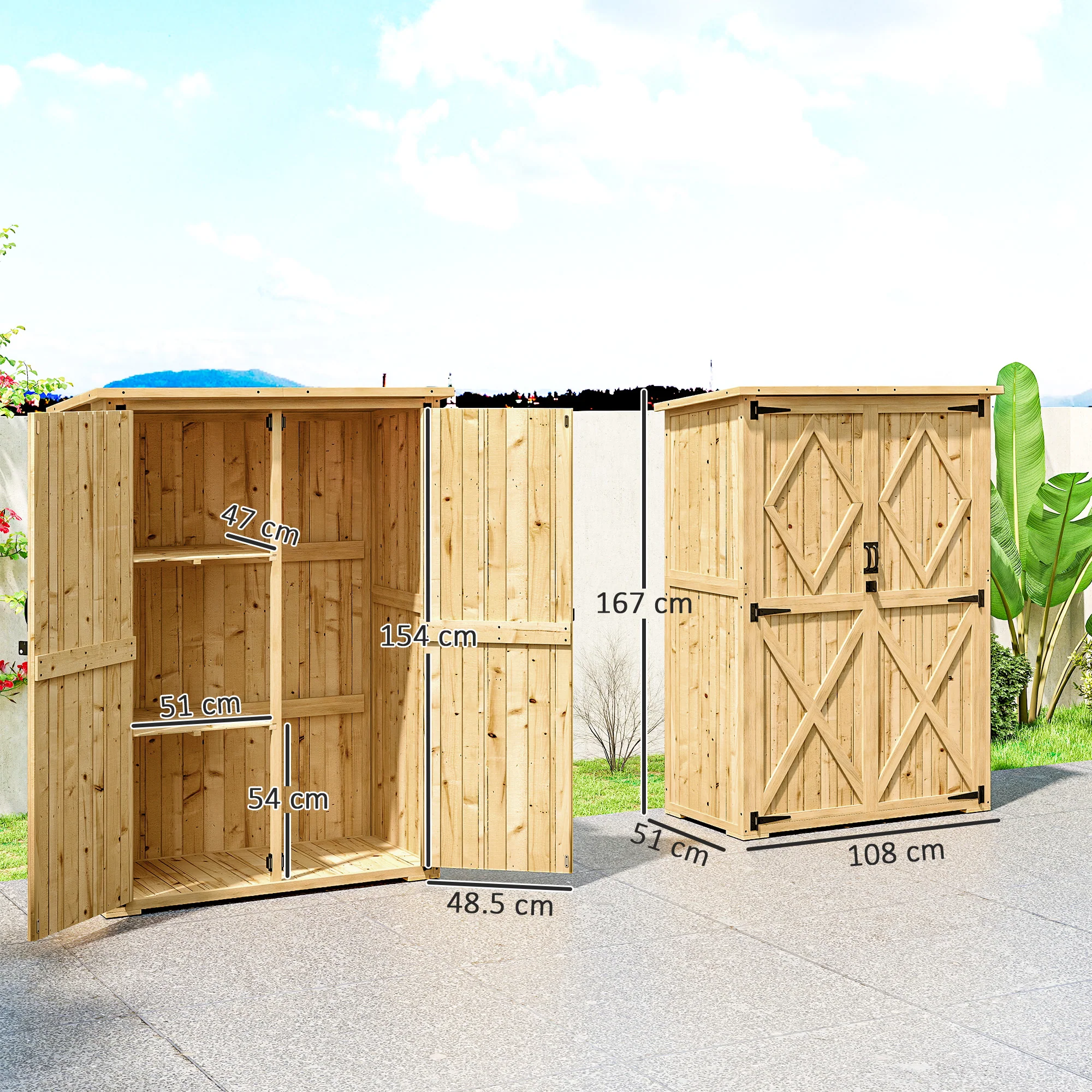 Outsunny Wooden Tool Storage Cabinet With Double Doors, Natural - Image 5