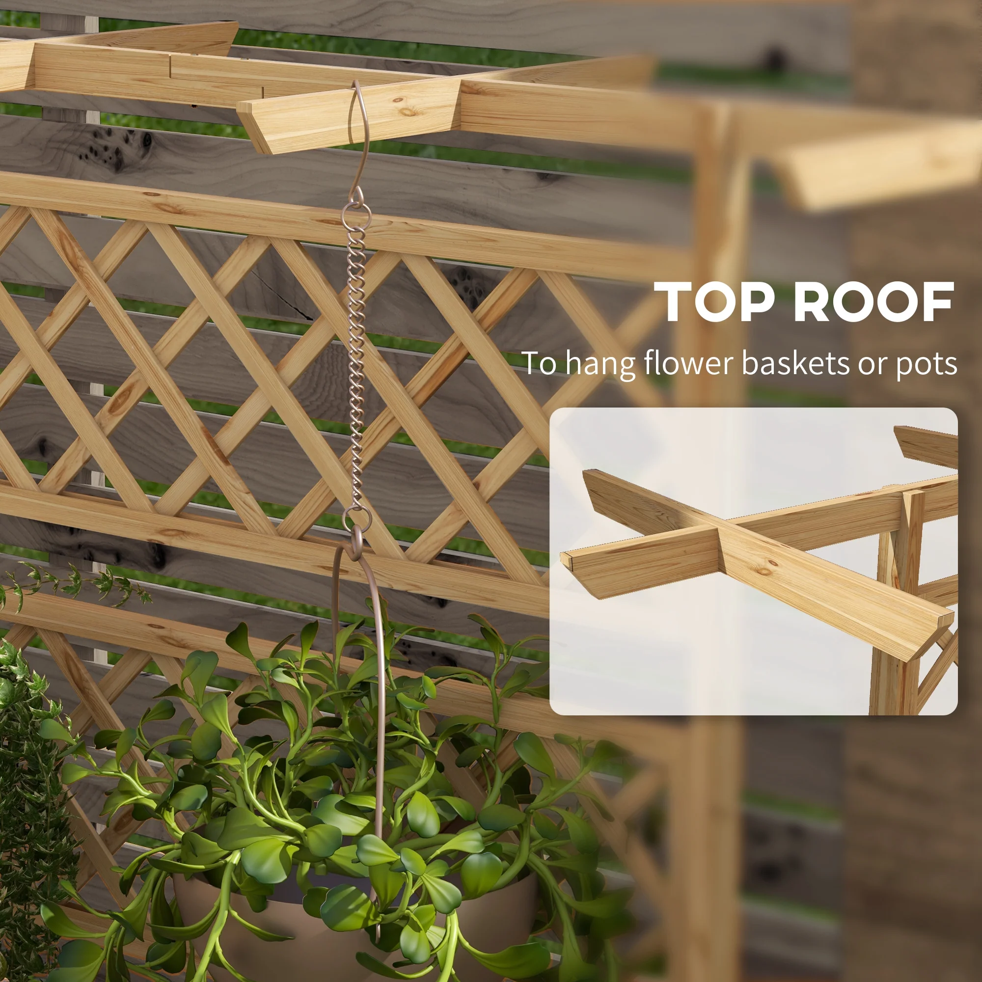 Outsunny Wooden Trellis Planter, Raised Garden Bed for Climbing Plants, Natural - Image 4