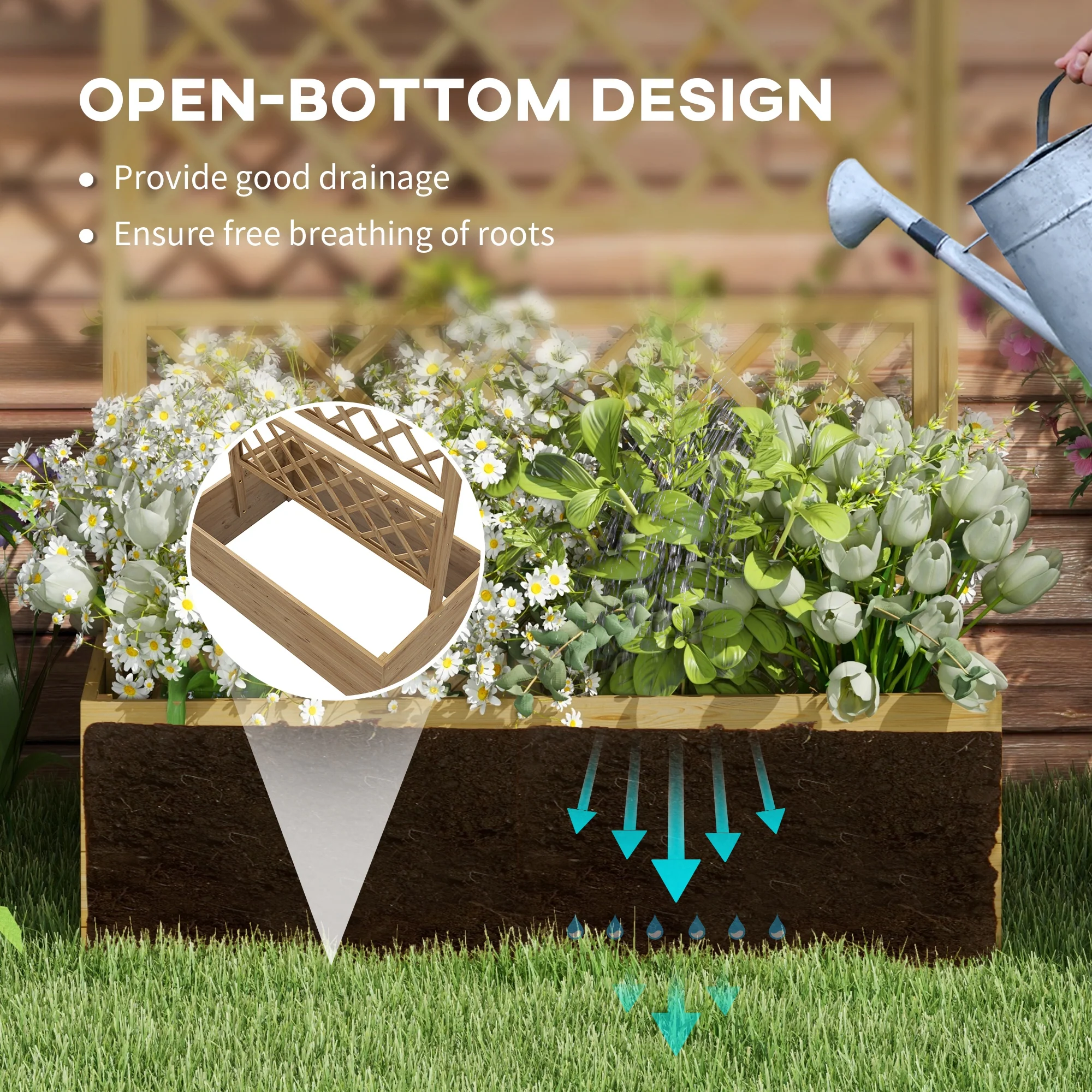Outsunny Wooden Trellis Planter, Raised Garden Bed for Climbing Plants, Natural - Image 6