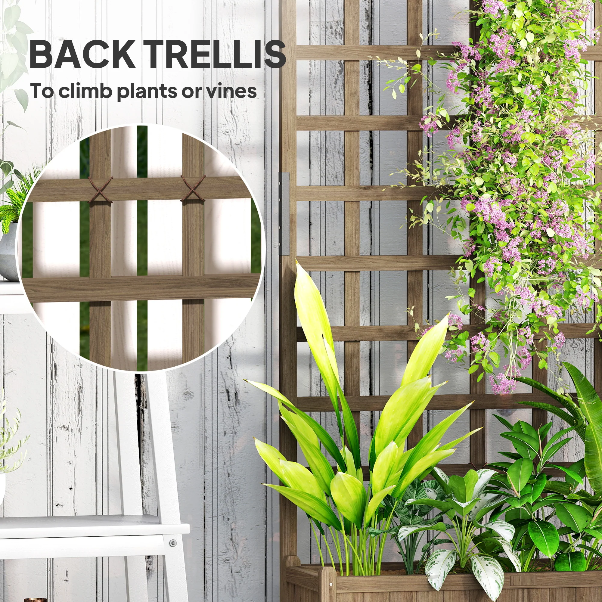 Outsunny Wooden Trellis Planter, Raised Garden Bed with Wheels and Bed Liner - Image 3