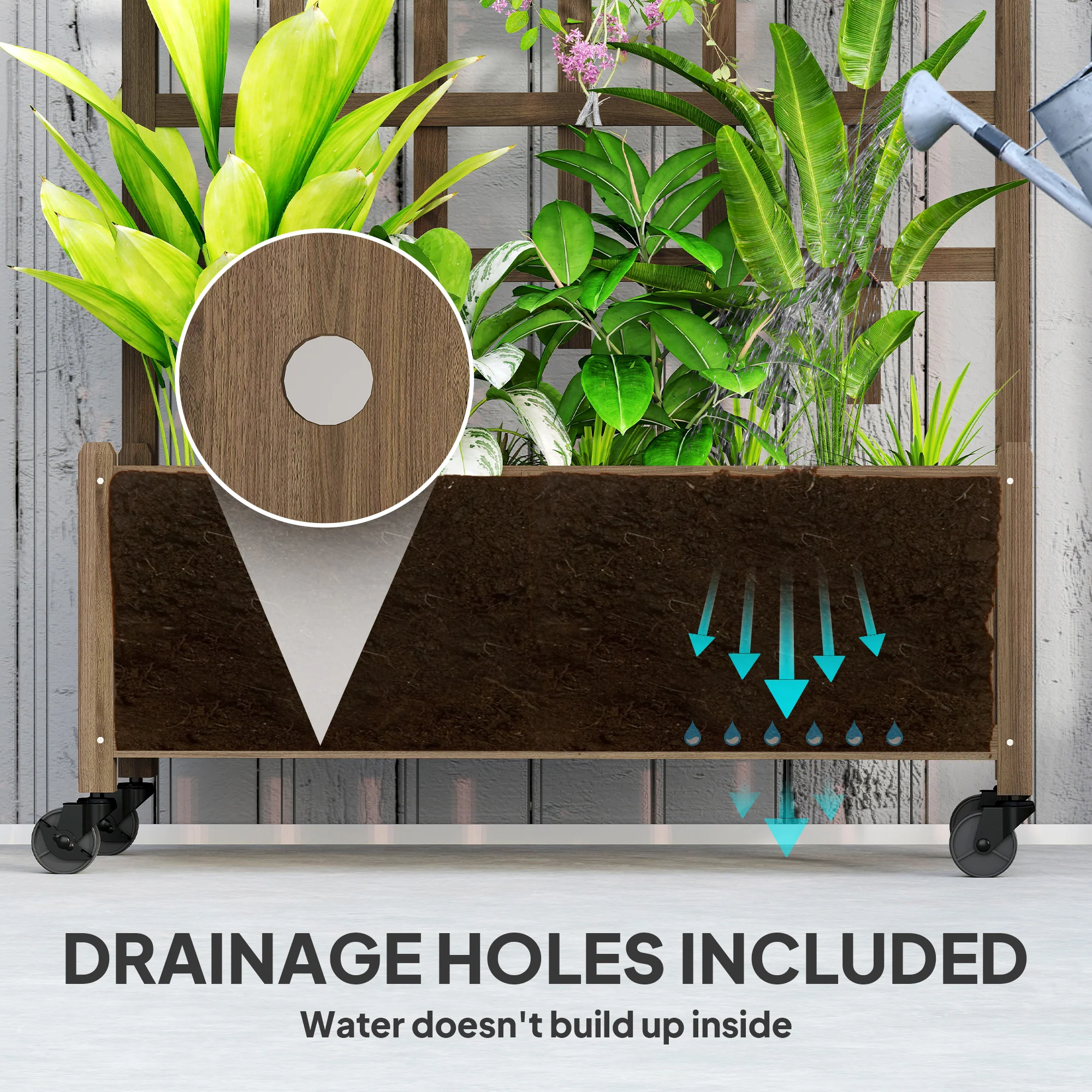 Outsunny Wooden Trellis Planter, Raised Garden Bed with Wheels and Bed Liner - Image 4