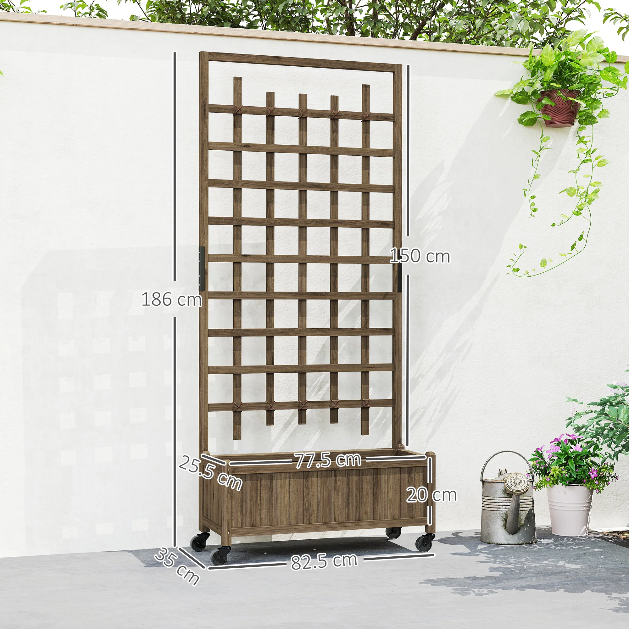 Outsunny Wooden Trellis Planter, Raised Garden Bed with Wheels and Bed Liner - Image 5