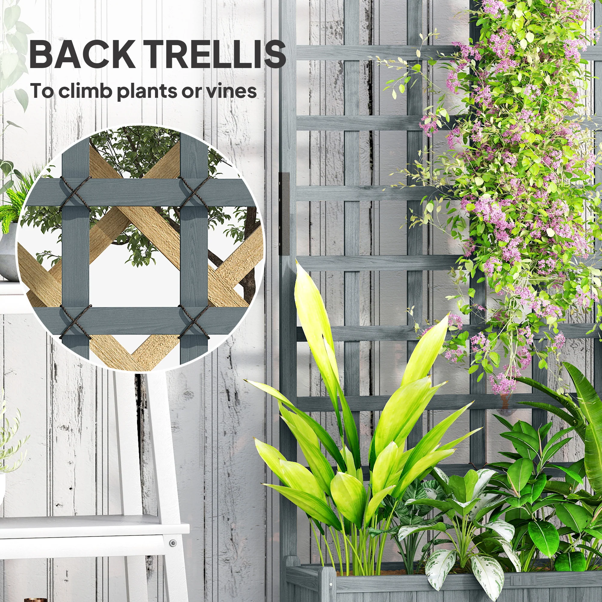 Outsunny Wooden Trellis Planter, Raised Garden Bed with Wheels, Grey - Image 3