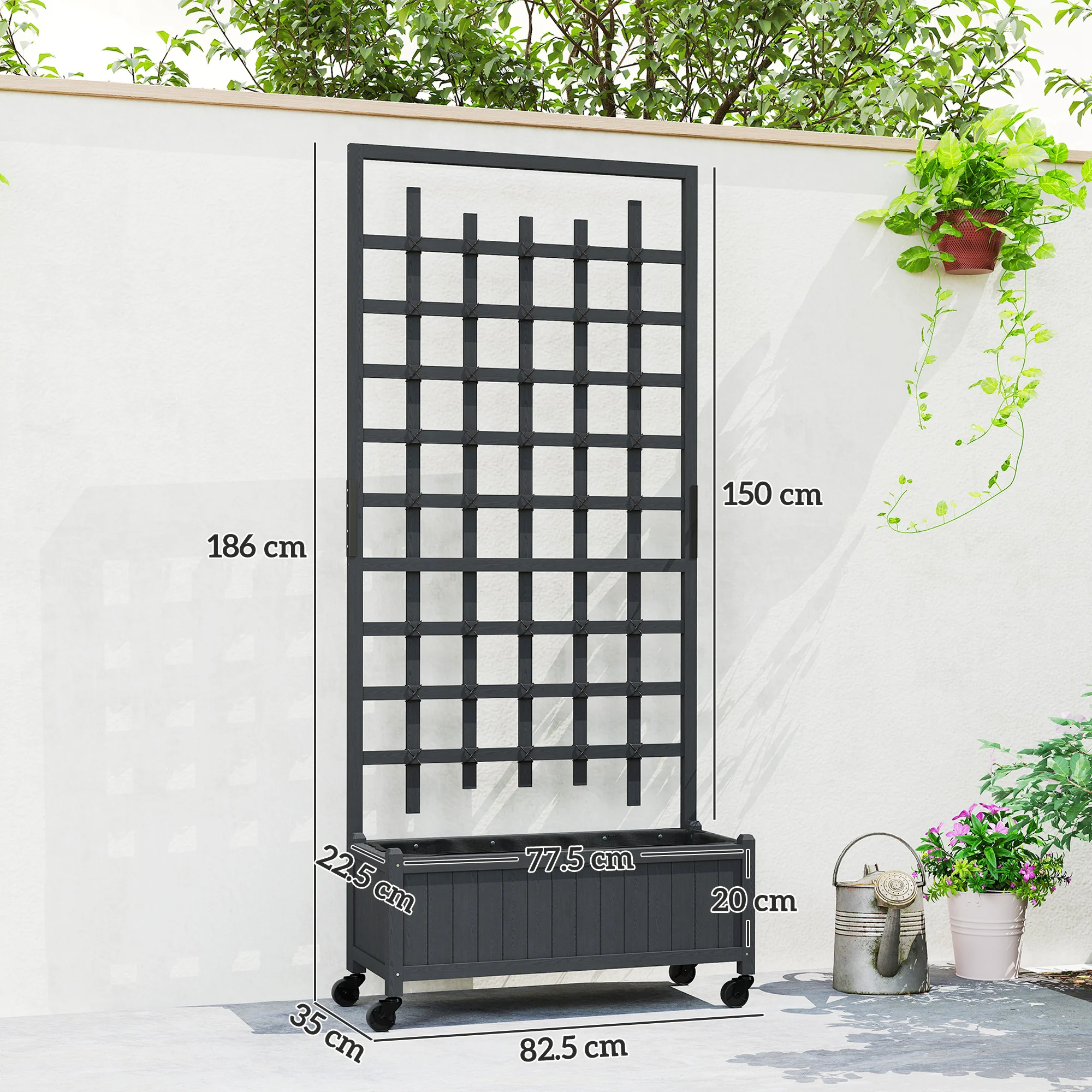 Outsunny Wooden Trellis Planter, Raised Garden Bed with Wheels, Grey - Image 5