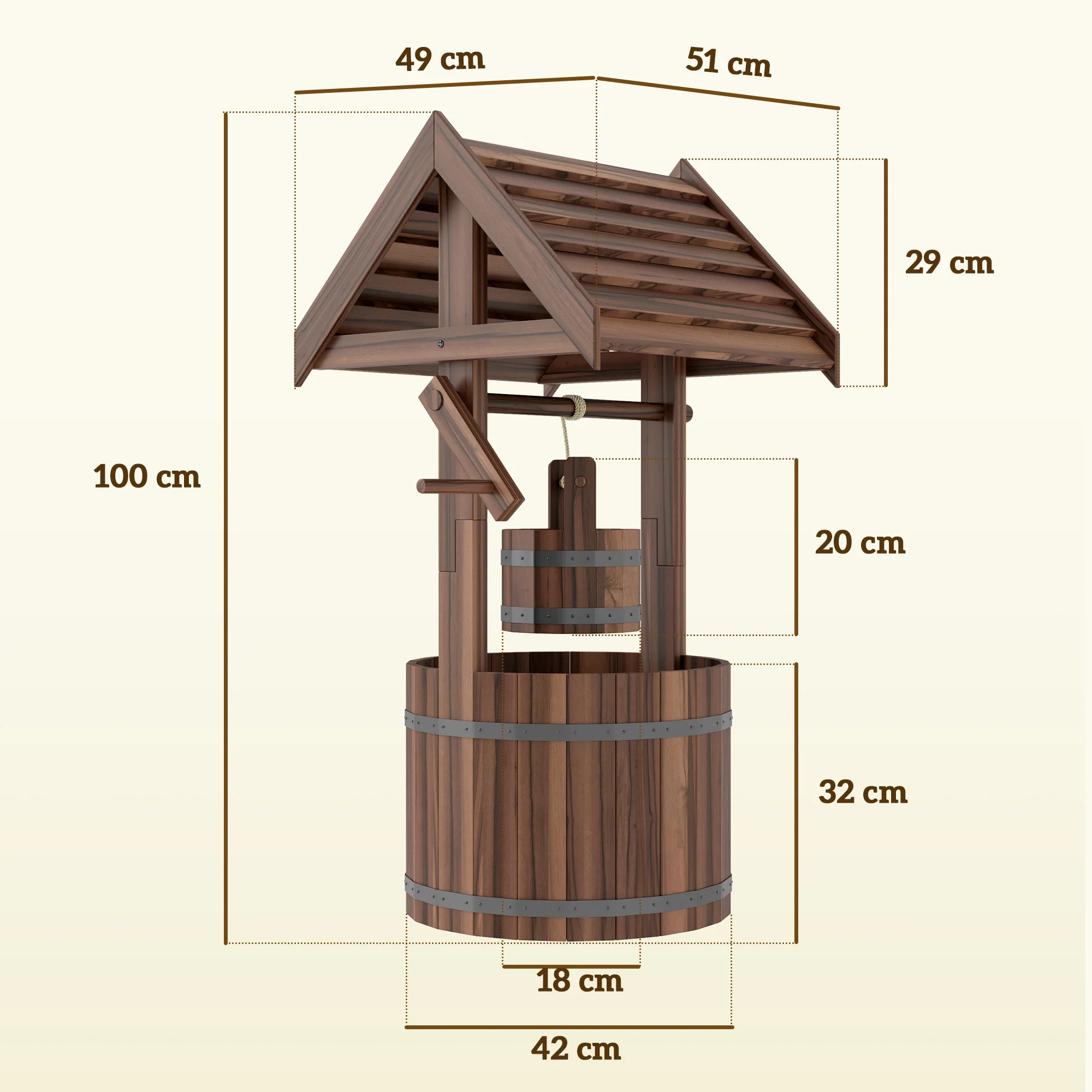 Outsunny Wooden Wishing Well Planter, Flower Planter with Drainage Hole - Image 3