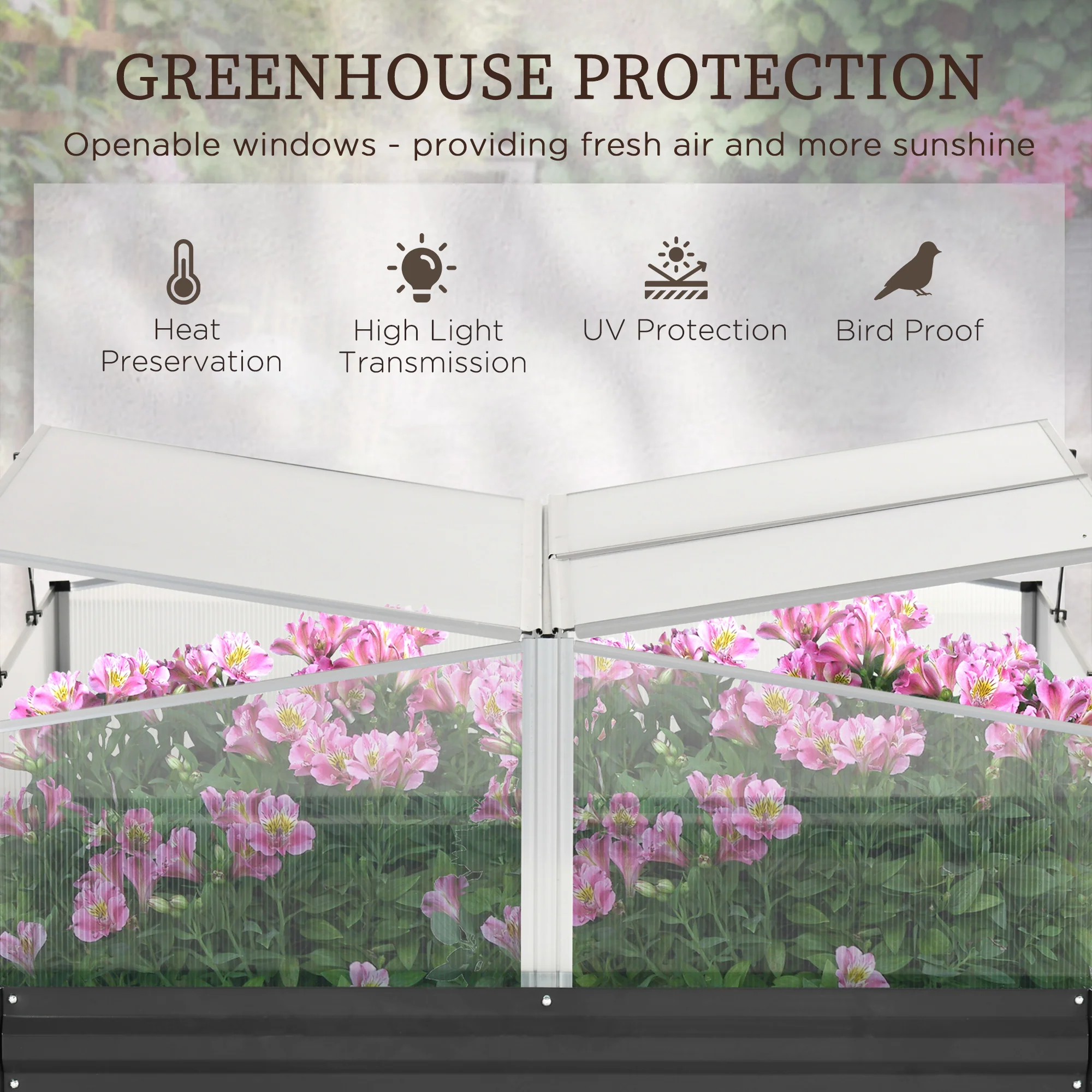 Outsuuny Galvanised Raised Garden Bed with Greenhouse and Cover, Dark Grey - Image 4