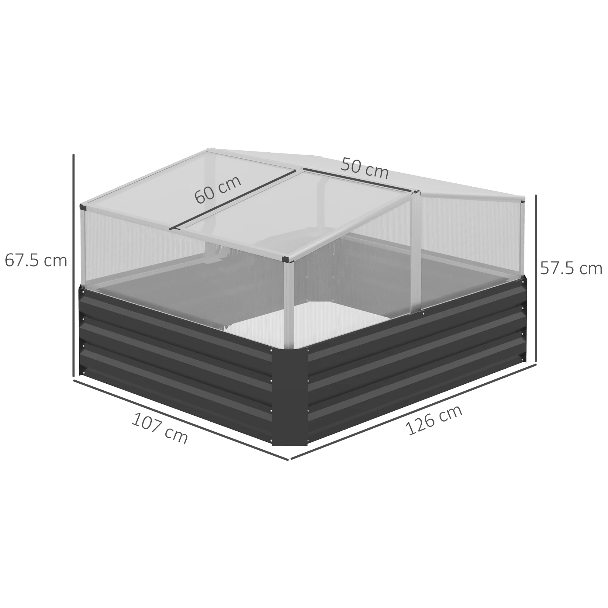 Outsuuny Galvanised Raised Garden Bed with Greenhouse and Cover, Dark Grey - Image 5