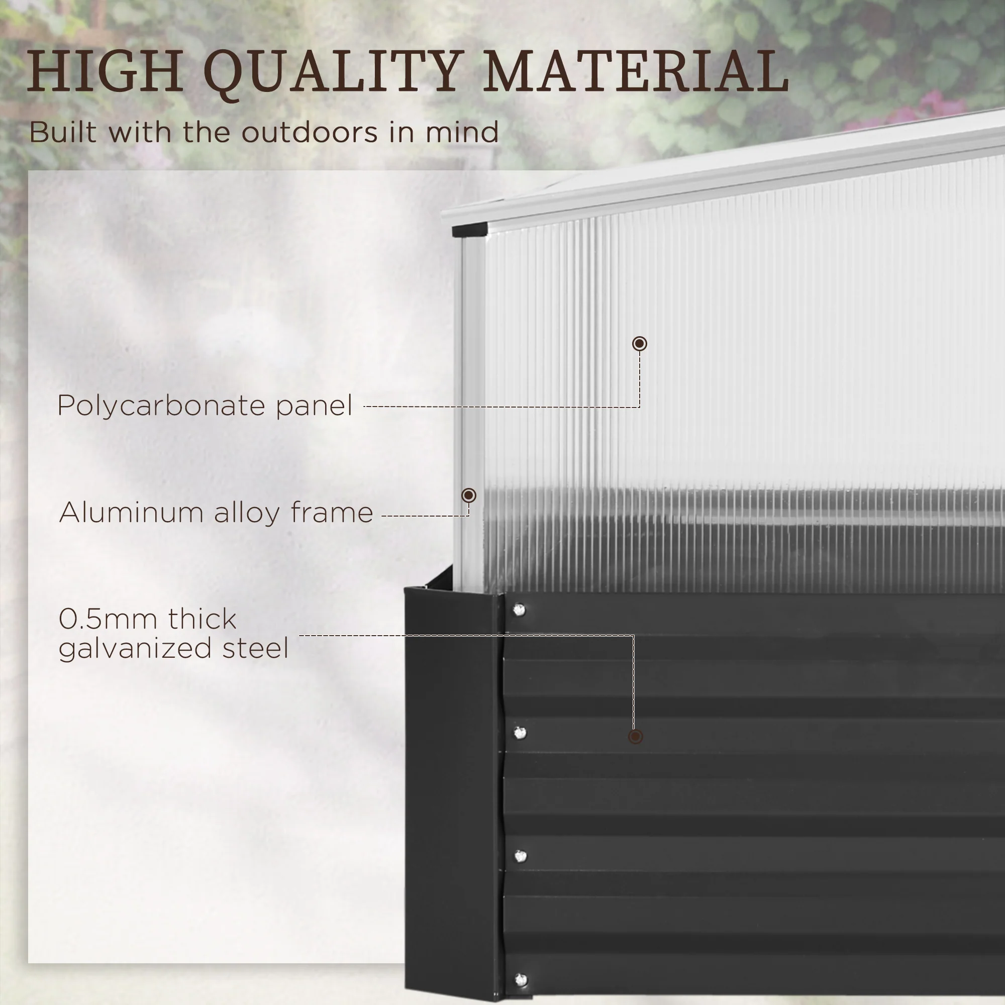 Outsuuny Galvanised Raised Garden Bed with Greenhouse and Cover, Dark Grey - Image 7