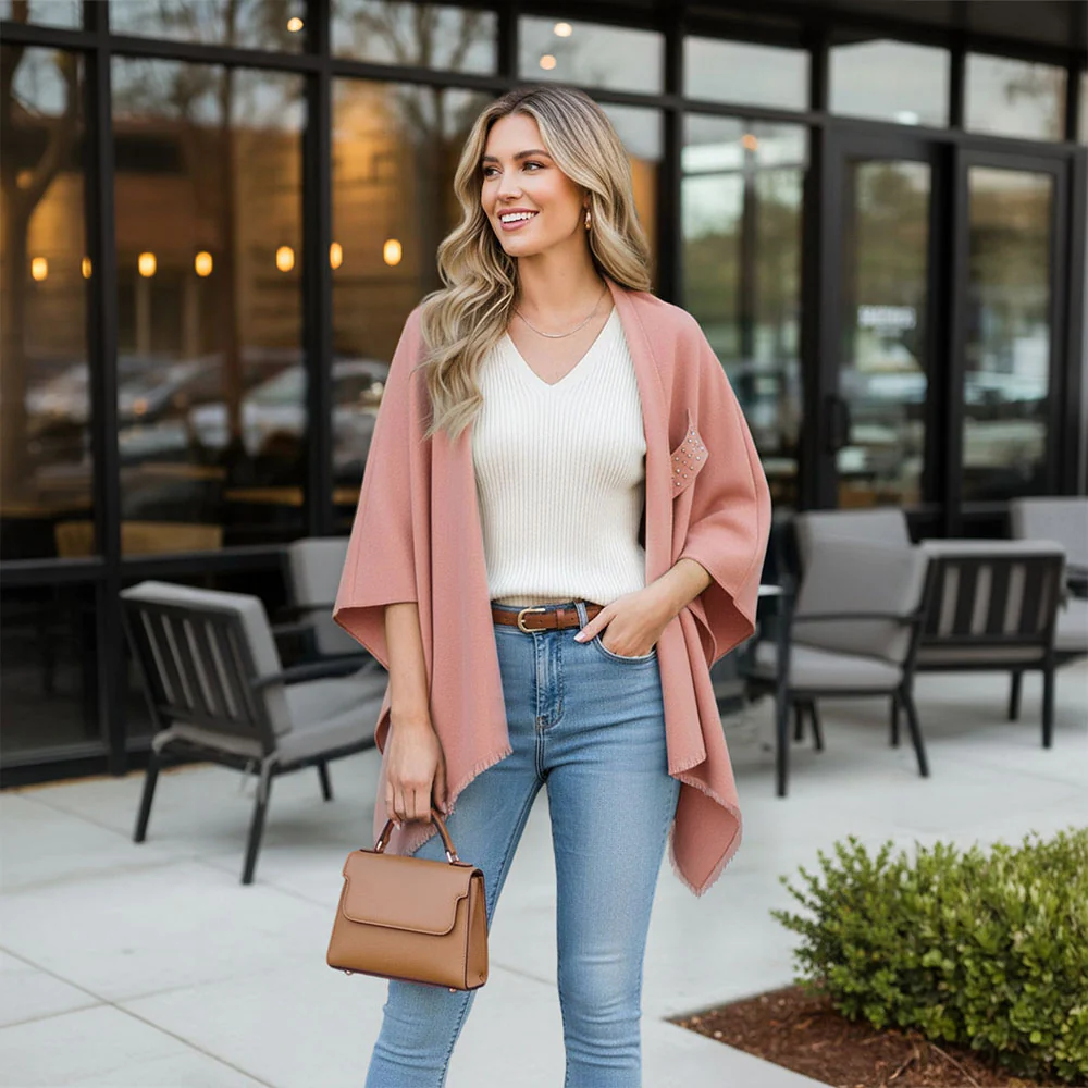 Oversized Plain Shawl Wrap - Pink - Image 2