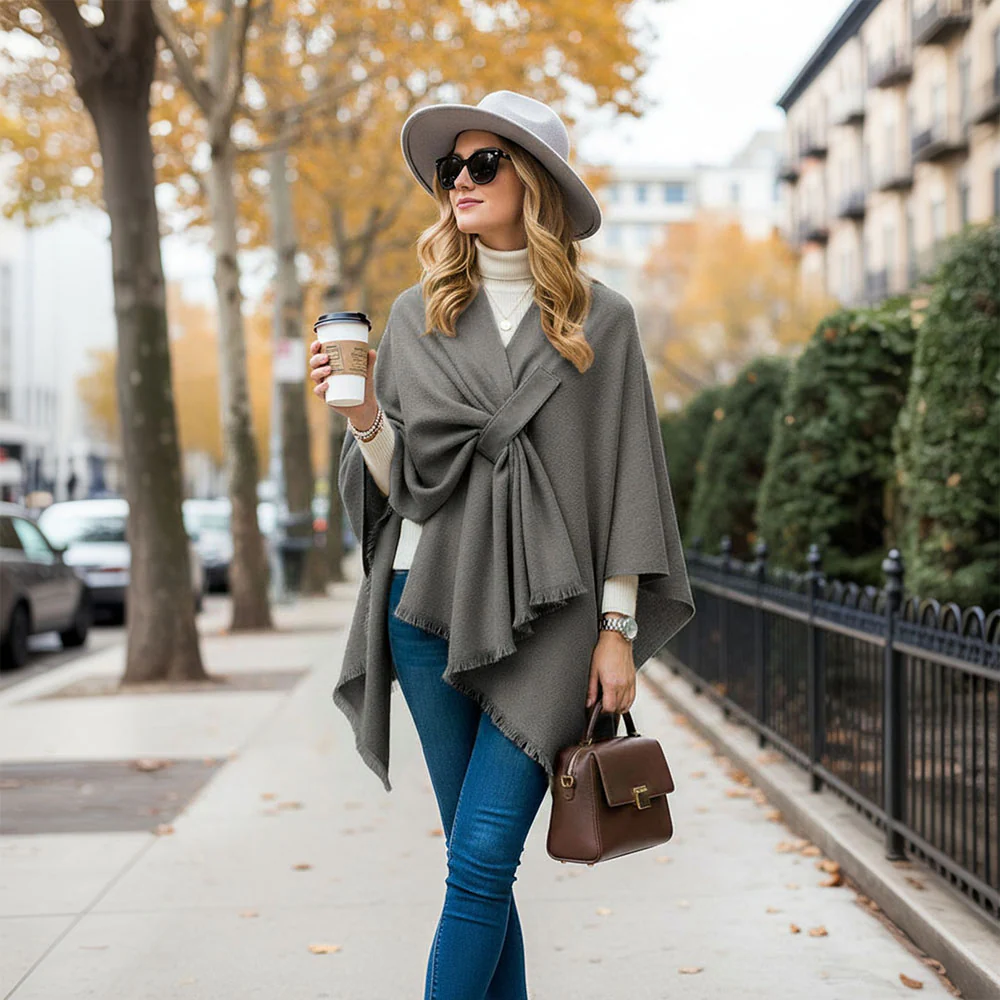 Oversized Plain Shawl Wrap - Dark Grey
