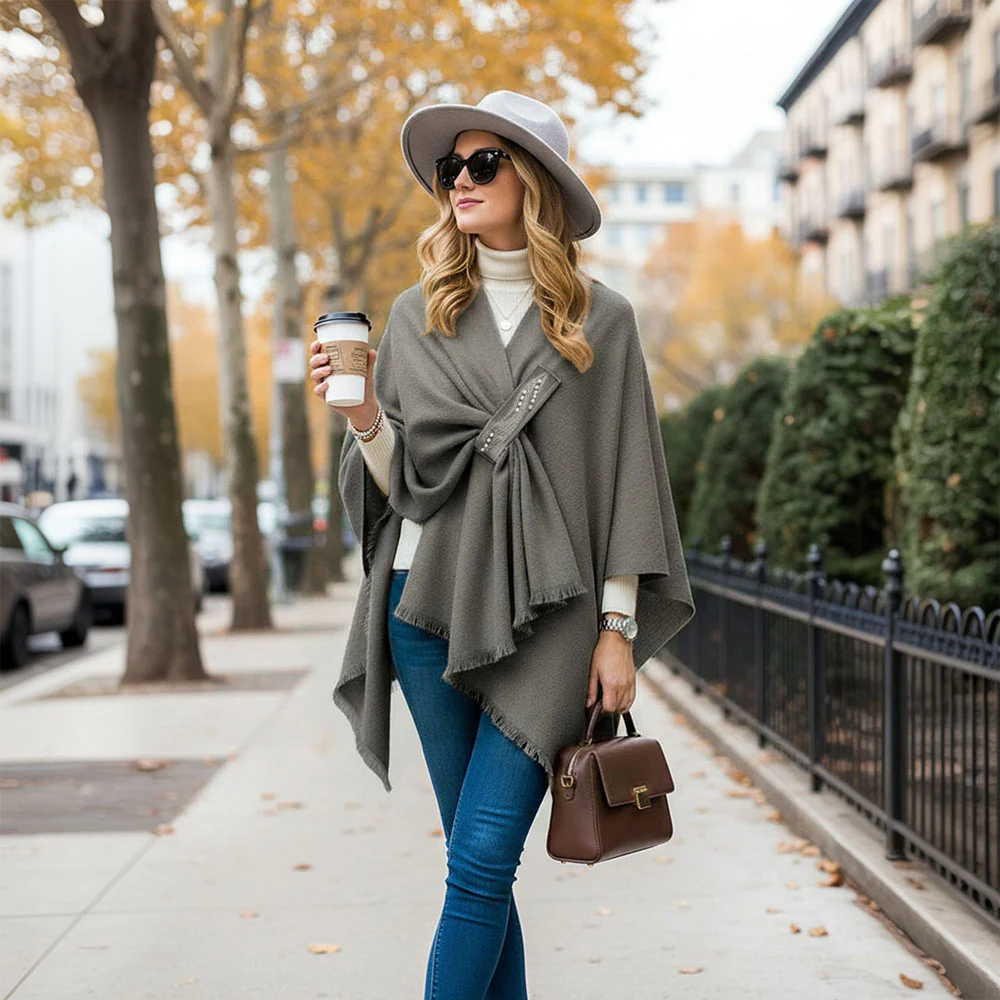 Oversized Plain Shawl Wrap - Grey