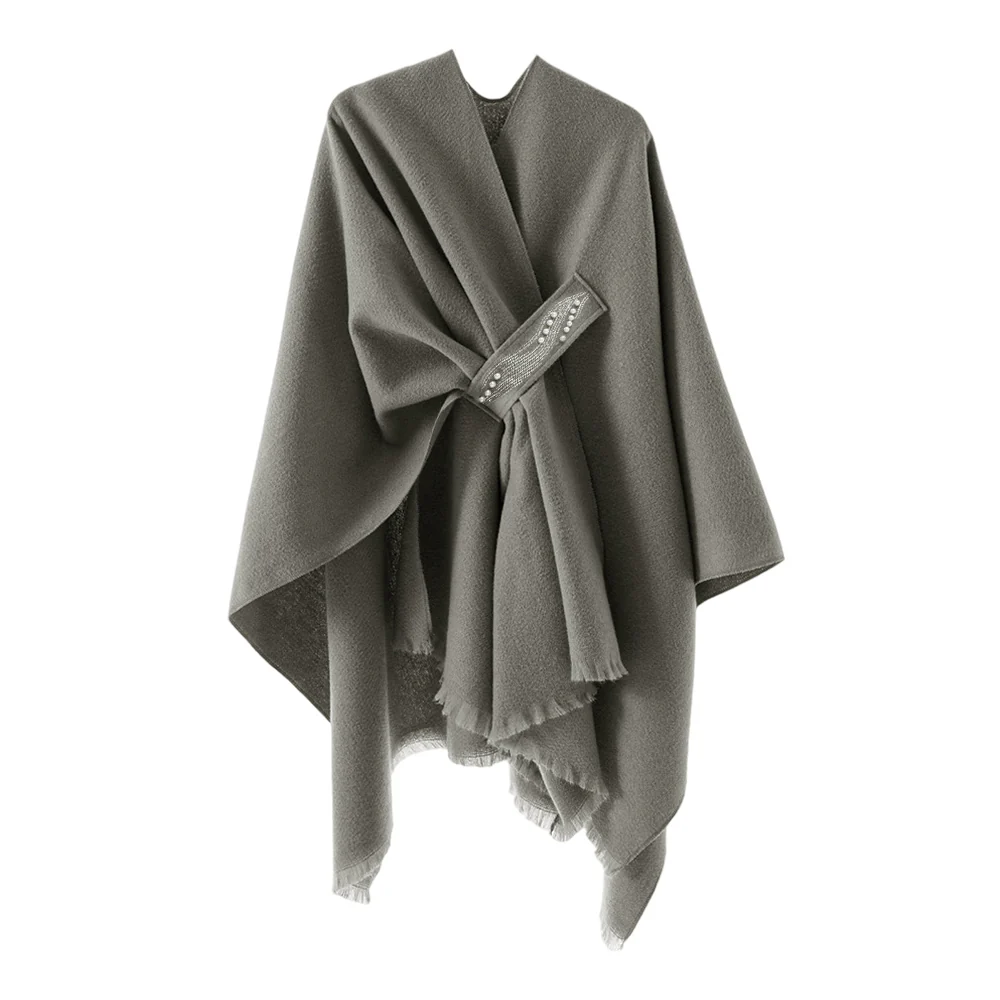 Oversized Plain Shawl Wrap - Grey - Image 4