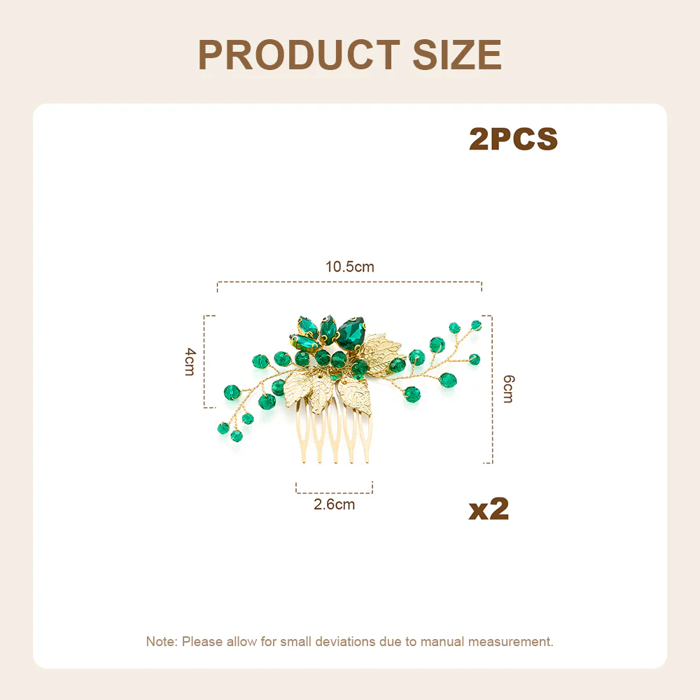 Pack Of 2 Delicate Wedding Side Hair Combs Gold & Green - Image 7