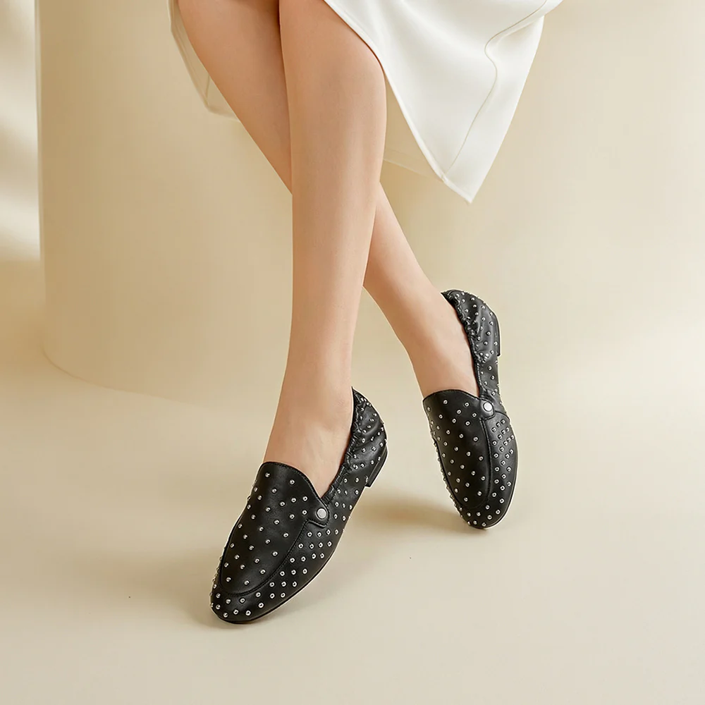 Studded Slip-on Loafers - Black