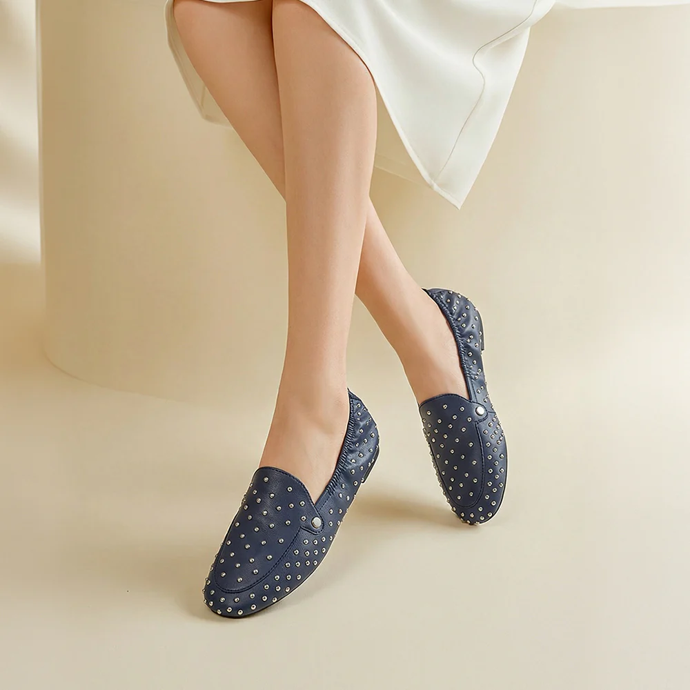 Studded Slip-on Loafers - Blue