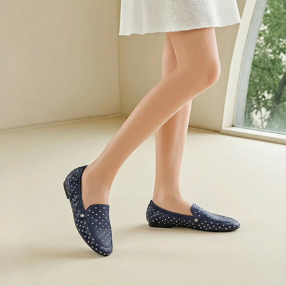 Studded Slip-on Loafers - Blue - Image 2