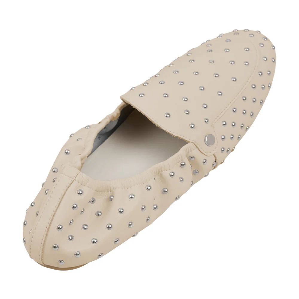 Pair Of Fashion Studded Slip-on Loafers - Beige - Image 6