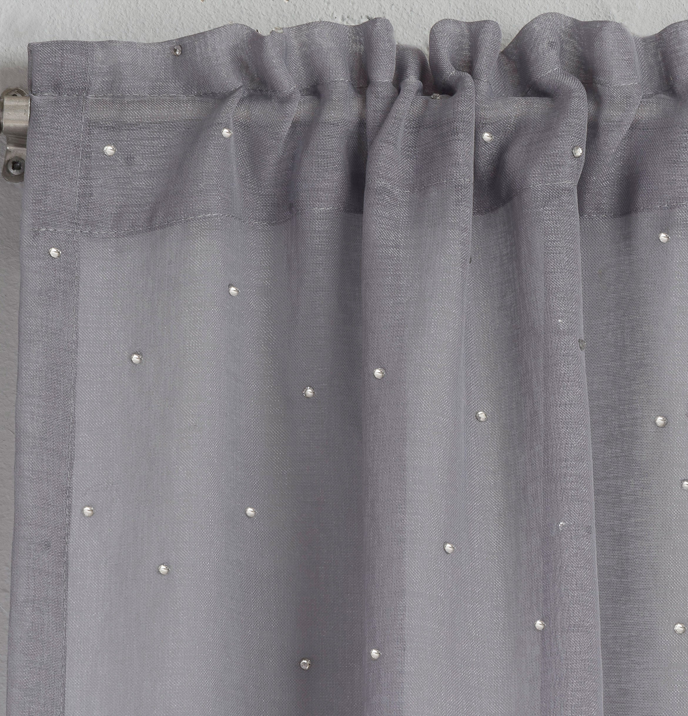 Pair of Jewel Grey Voile Panels with Sparkle Pattern and Rod Pocket Header - Image 2