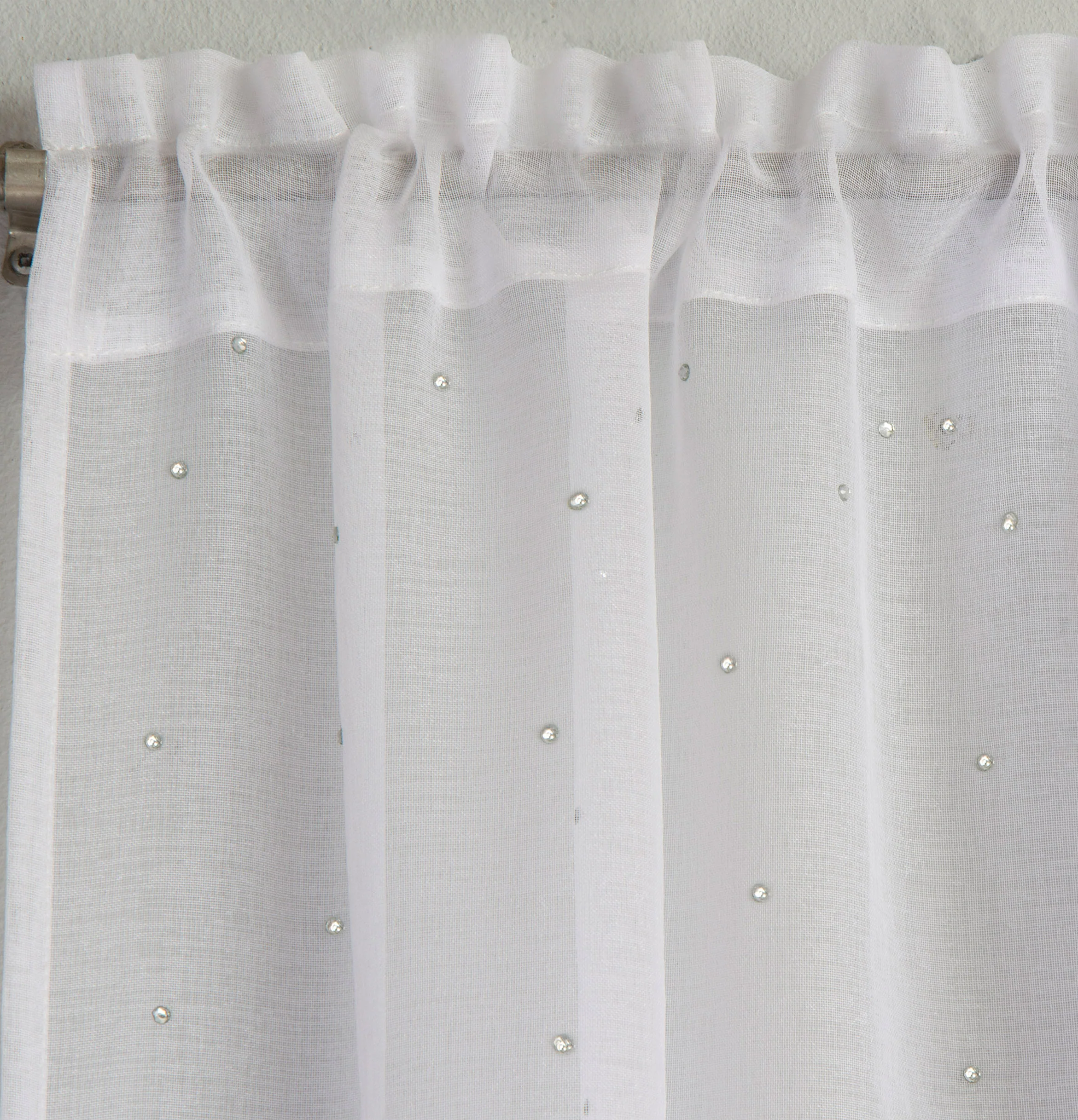 Pair of Jewel White Voile Panels with Sparkle Pattern and Rod Pocket Header - Image 2