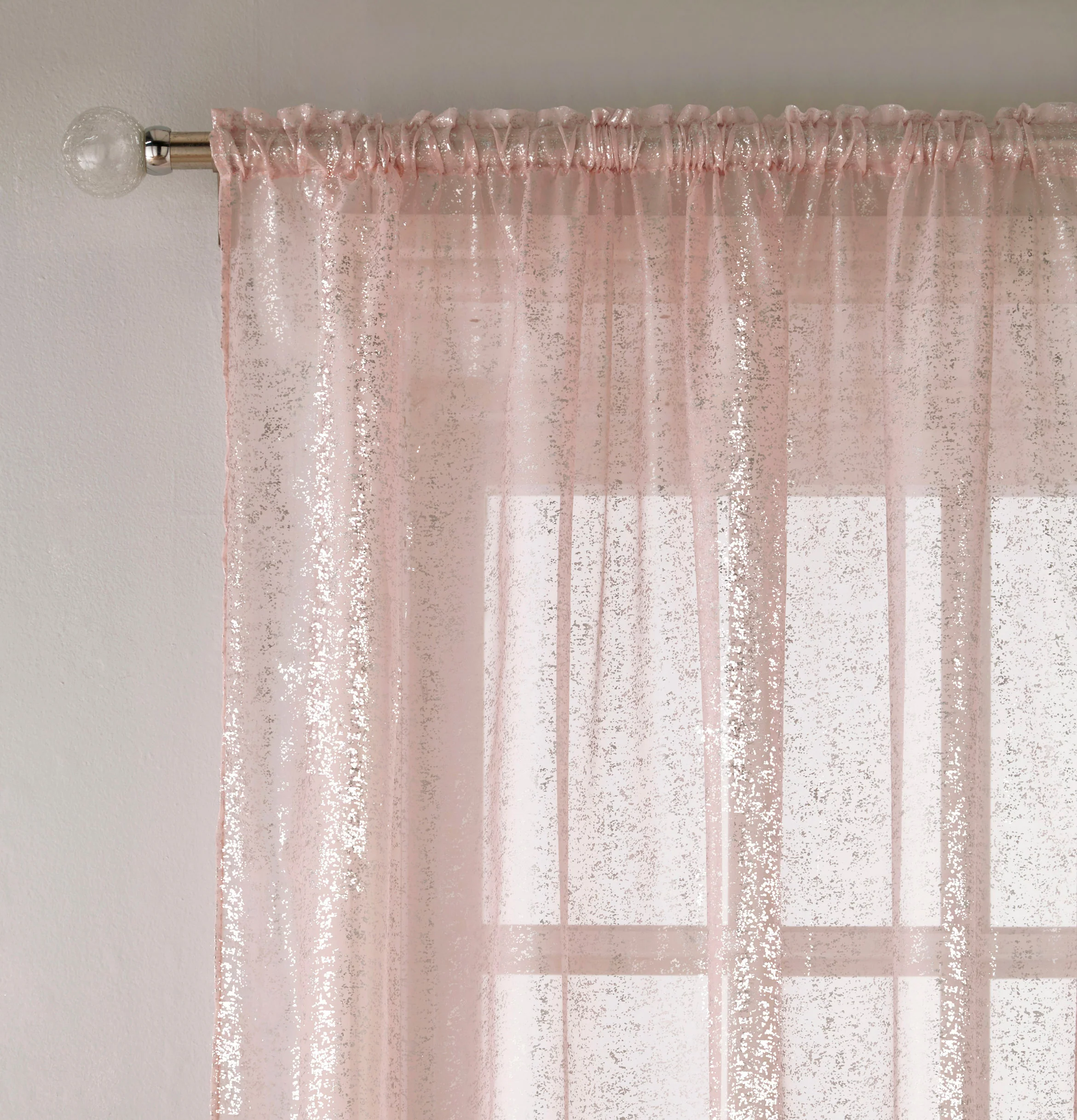 Pair of Pandora Blush Glittery Metallic Print Panel with Rod Pocket Header - Image 2