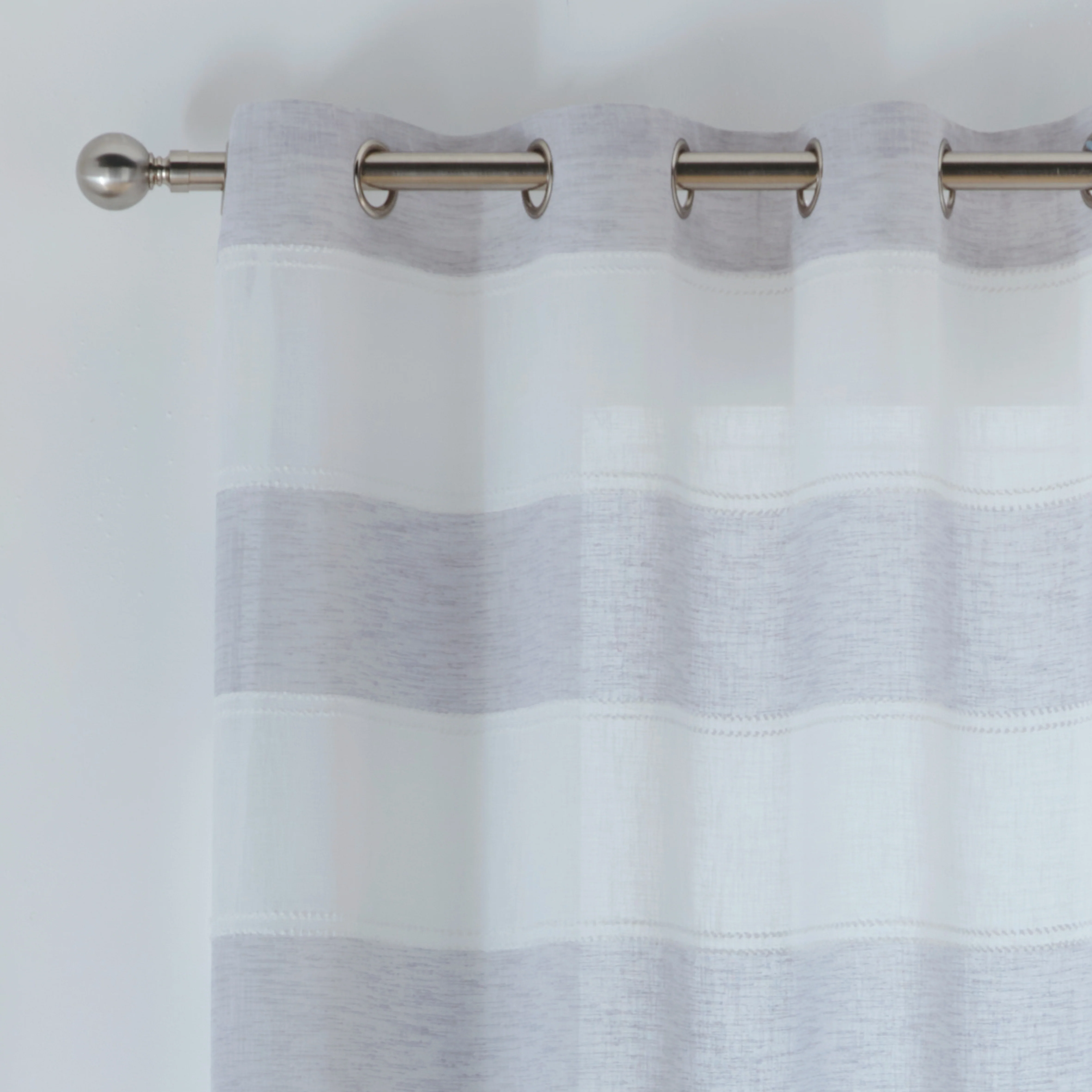 Pair of Santorini Grey Linen Look Stripe Panels with Eyelet Header - Image 2