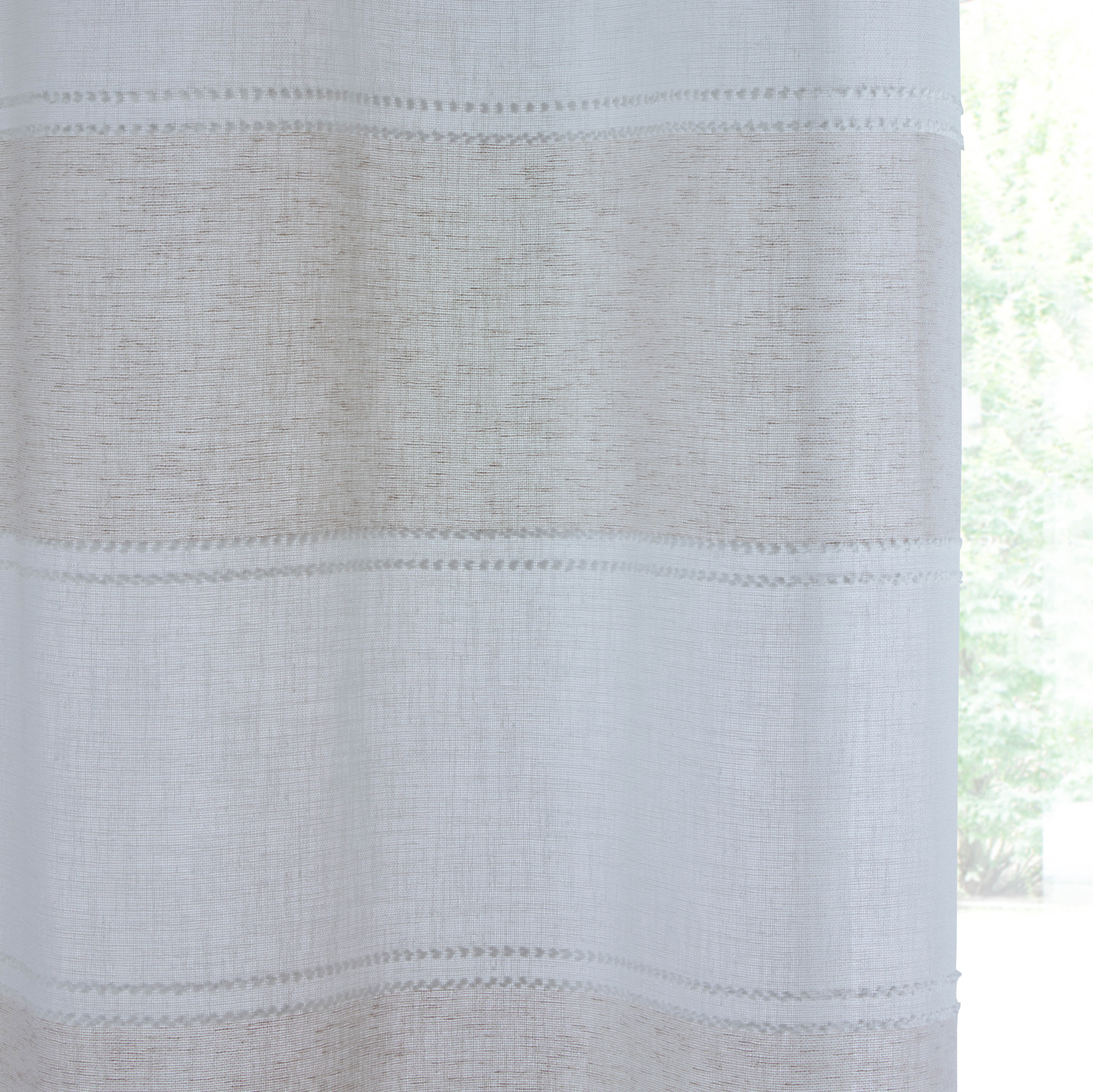Pair of Santorini Natural Cream/Beige Linen Look Stripe Panels with Eyelet Header - Image 3
