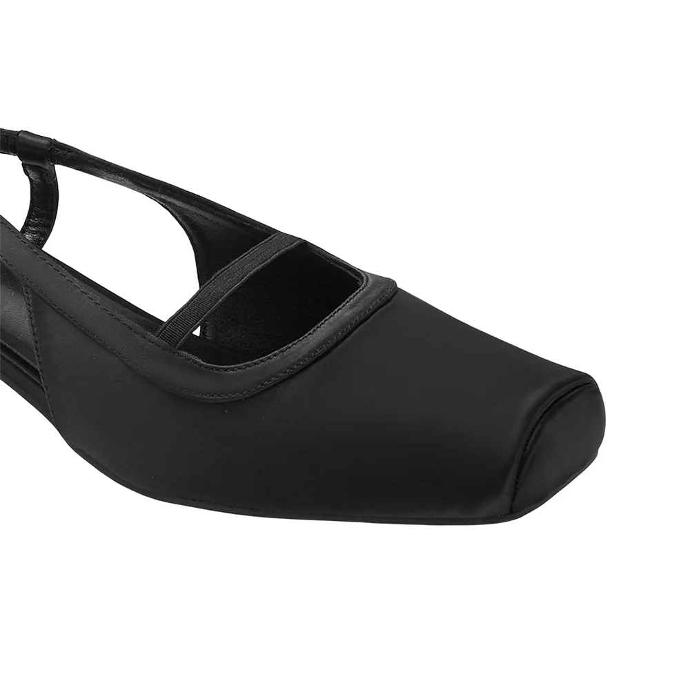 Pair Of Solid Slingback Pumps Low Heels -Black - Image 7