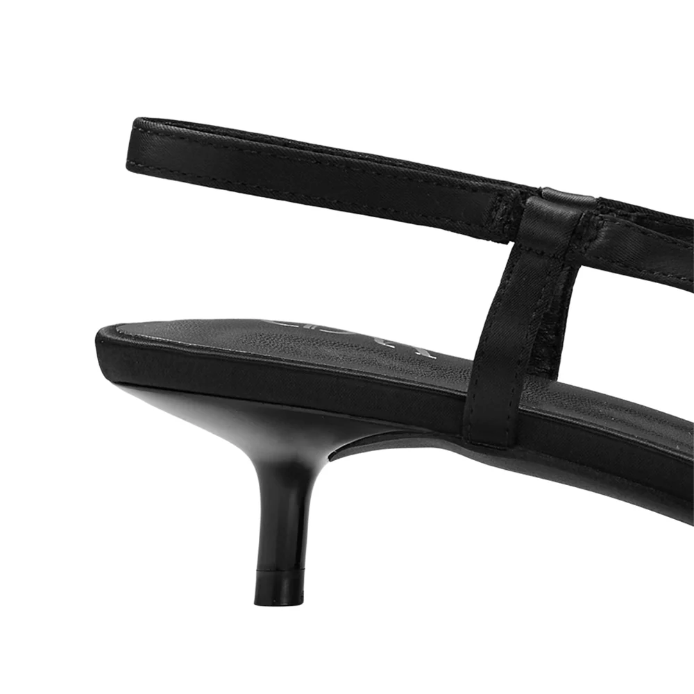 Pair Of Solid Slingback Pumps Low Heels -Black - Image 8